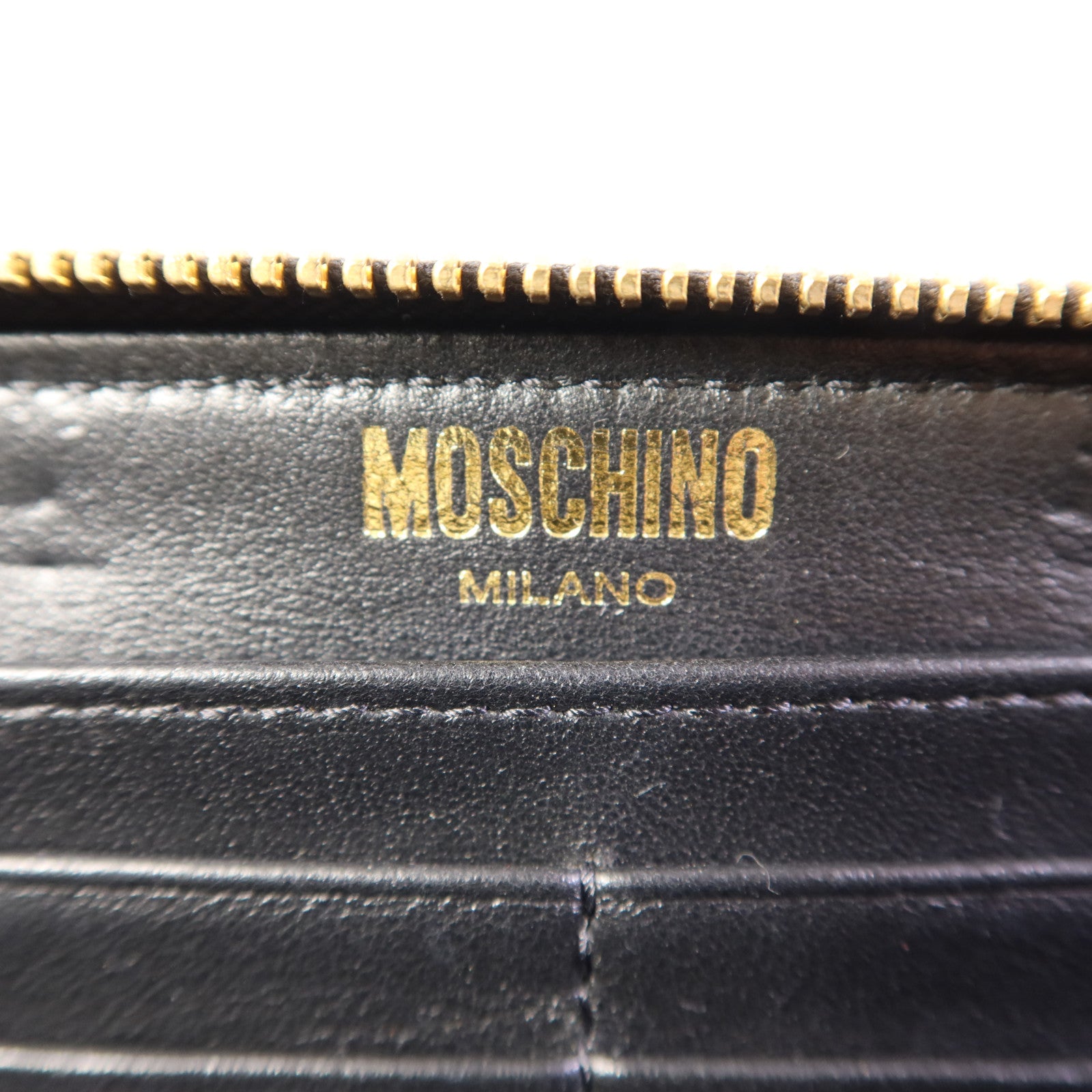 MOSCHINO 【激減優惠】牛皮皮革Zip Long Wallet金扣長錢包