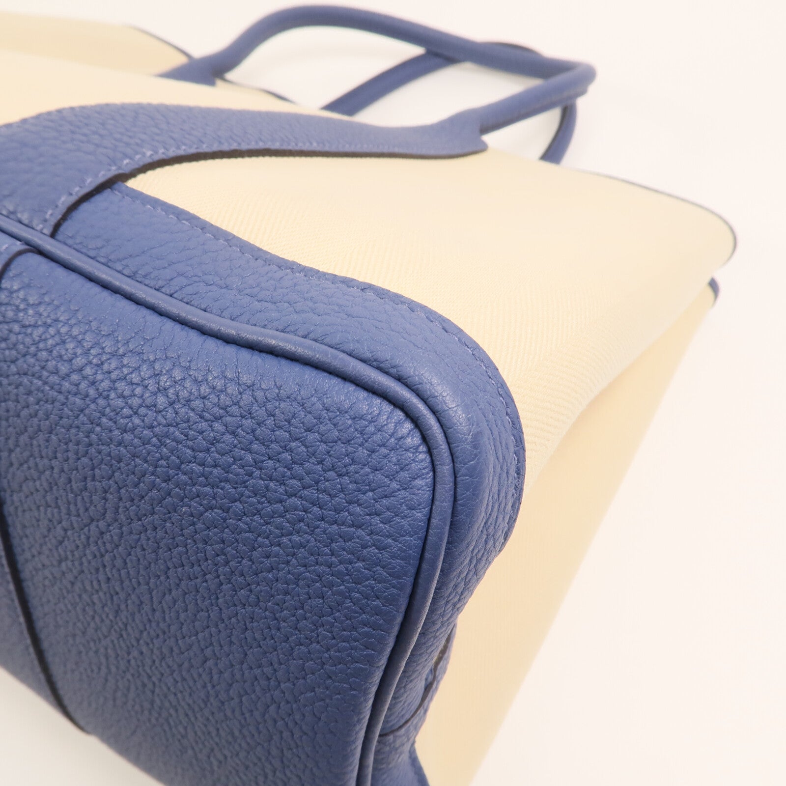HERMES 帆布Garden Party PM銀扣手挽袋Bleu Brighton
