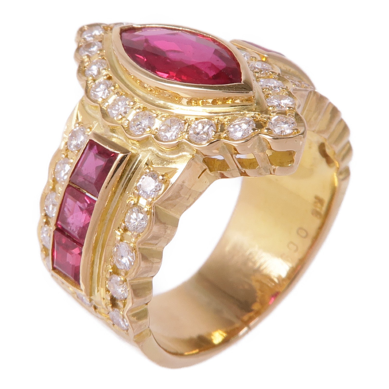 JEWELRY 【激減優惠】18K黃金Ruby Diamond Ring紅寶石/鑽石戒指US#5.25