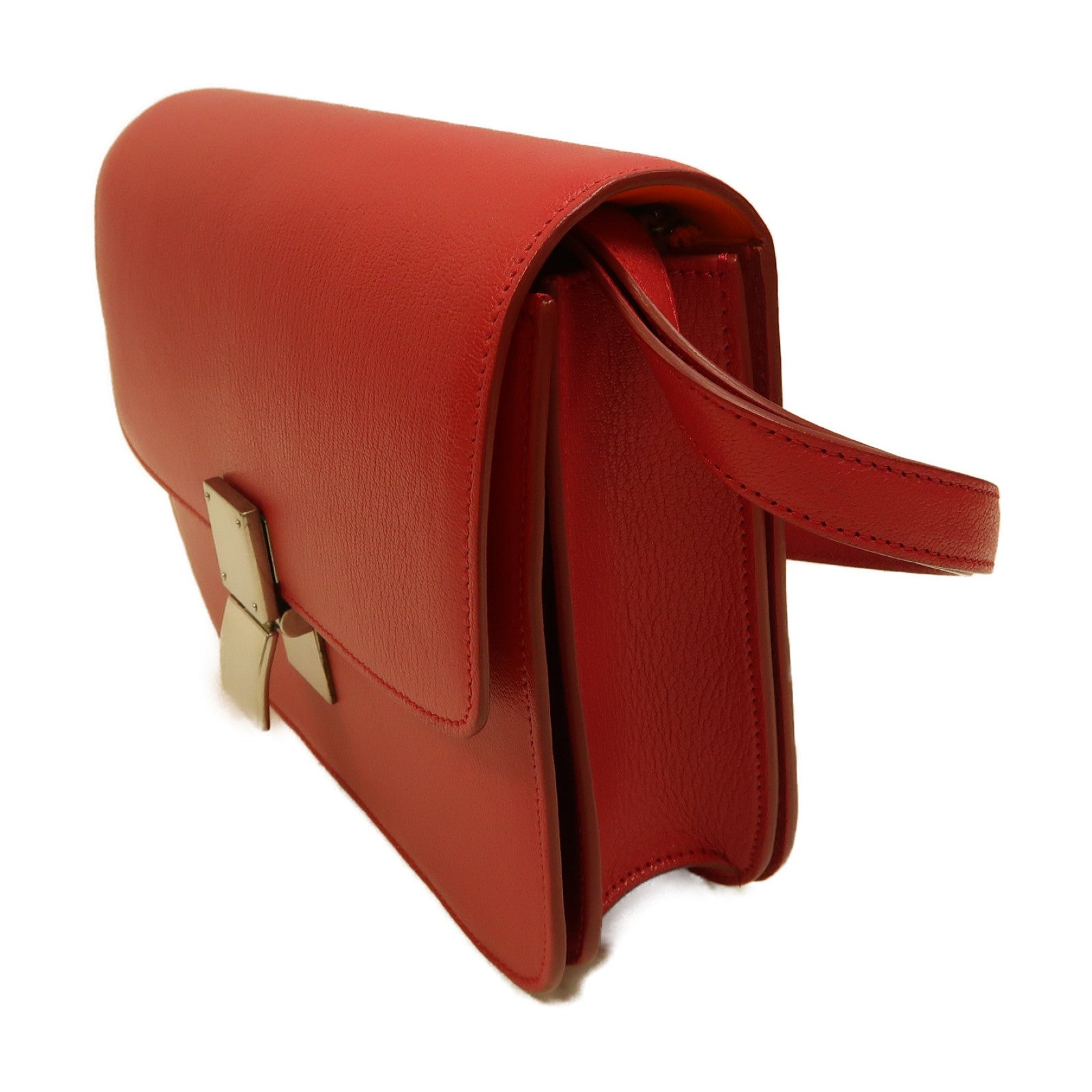 CELINE 【激減優惠】牛皮皮革Classic Box銀扣肩背袋紅色