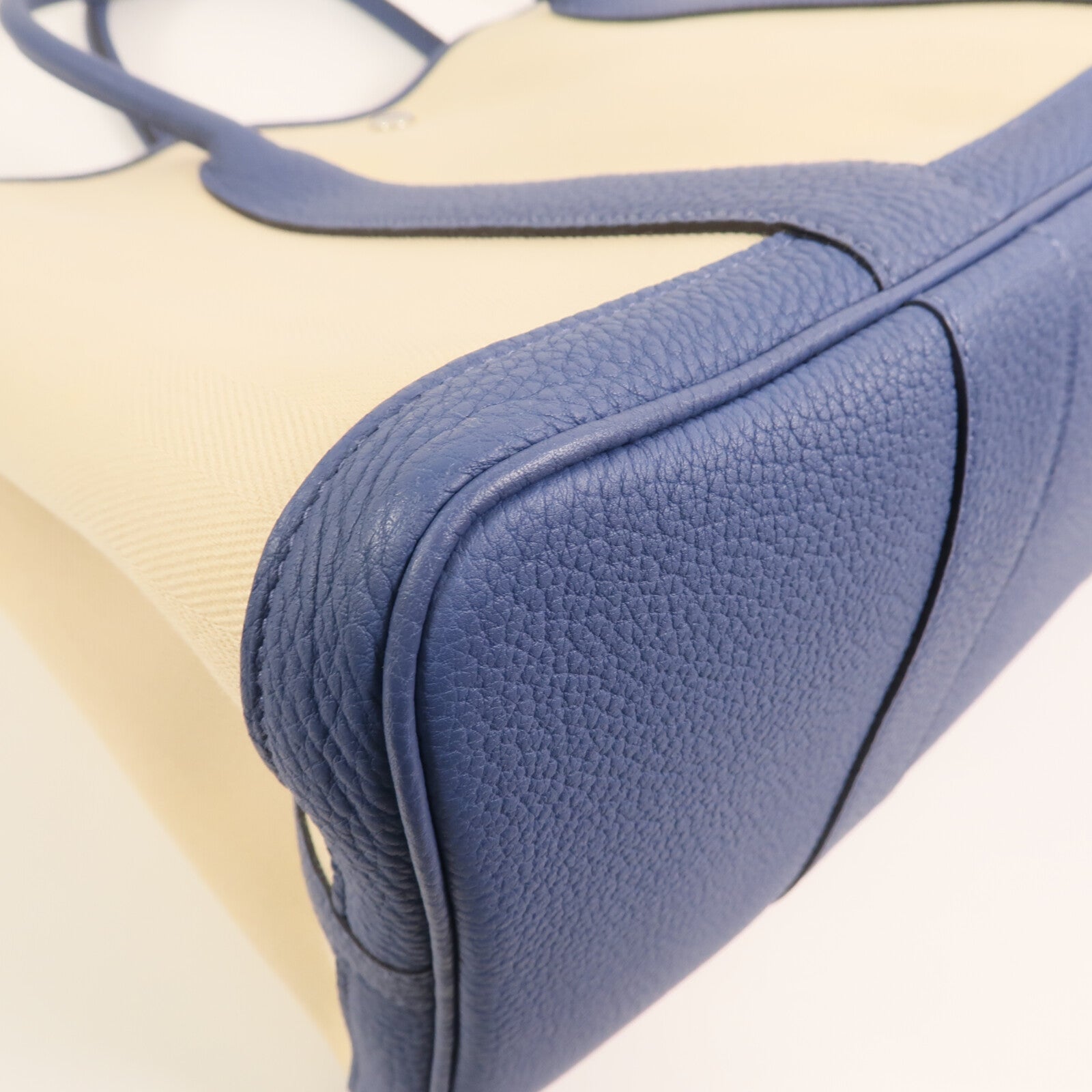 HERMES 帆布Garden Party PM銀扣手挽袋Bleu Brighton