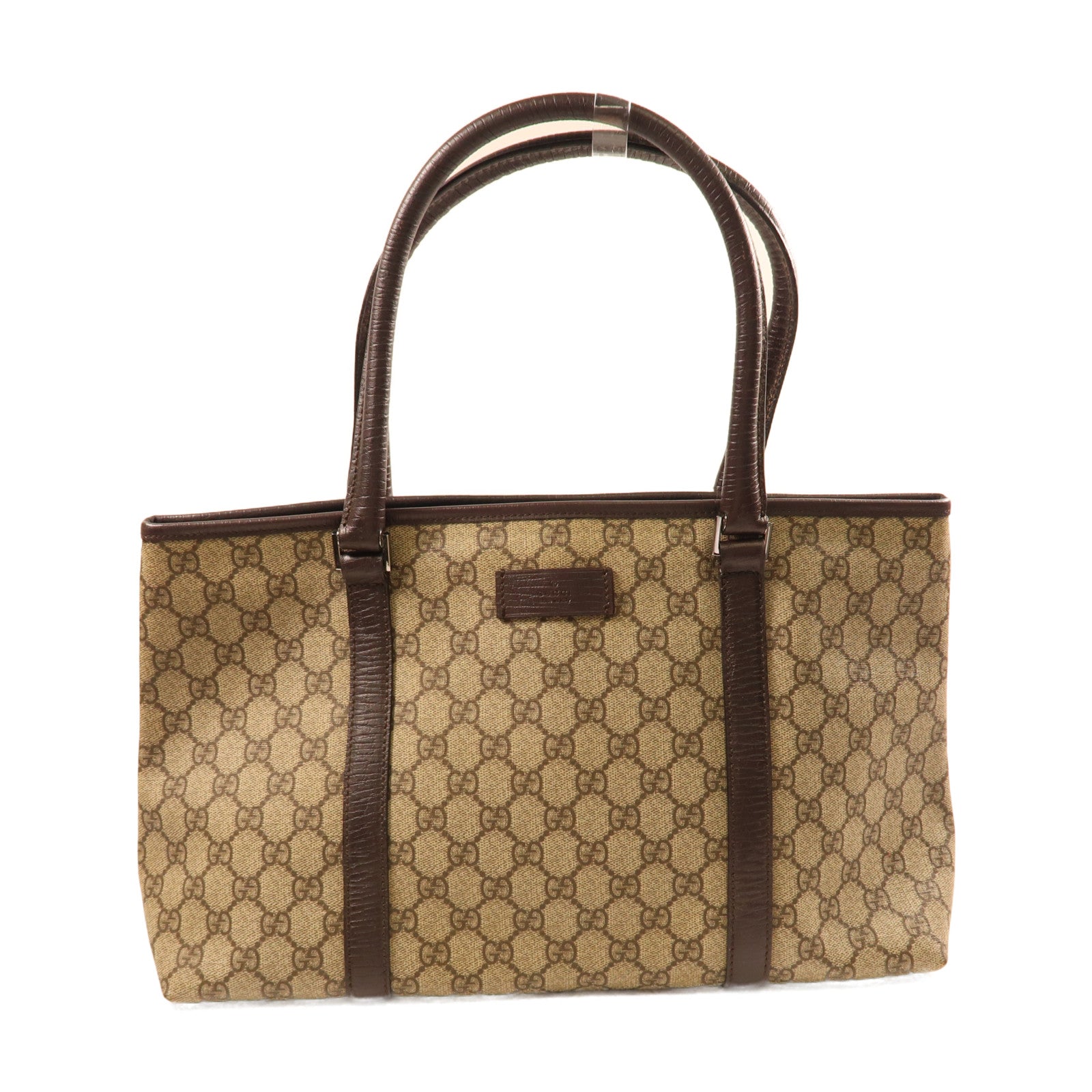 GUCCI 塗層帆布GG Supreme Tote Bag銀扣肩背袋啡色