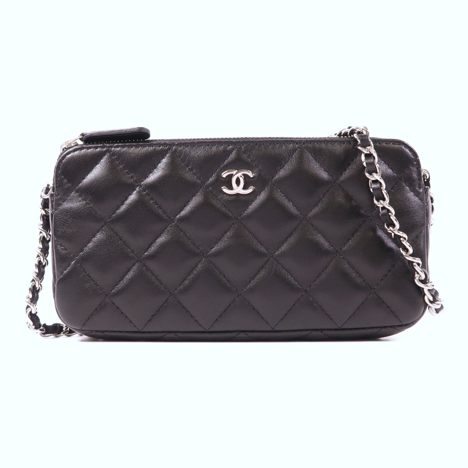 CHANEL 牛皮皮革Chain Shoulder Bag銀扣鏈帶肩背袋