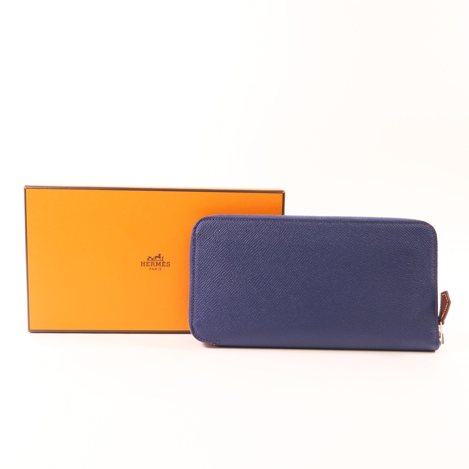 HERMES Epsom皮革Silk In Wallet銀扣長錢包Bleu Indigo