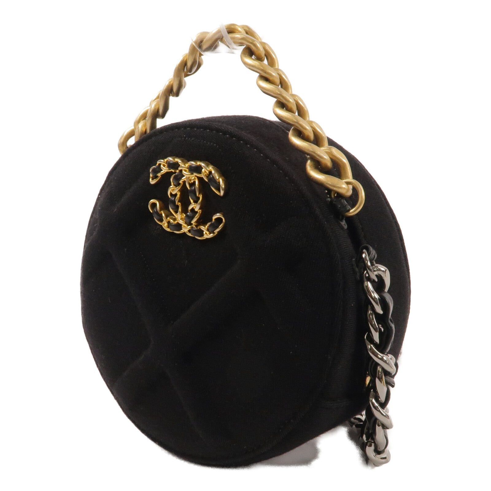 CHANEL 棉布Round 19 Clutch With Chain鏈帶手挽肩背兩用袋