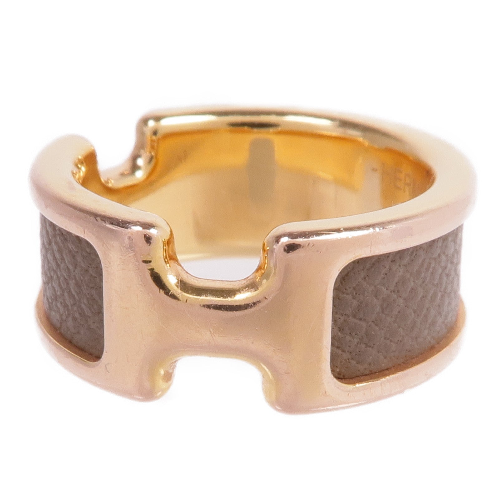 HERMES 牛皮皮革/金屬Olympe Ring戒指US#6.75