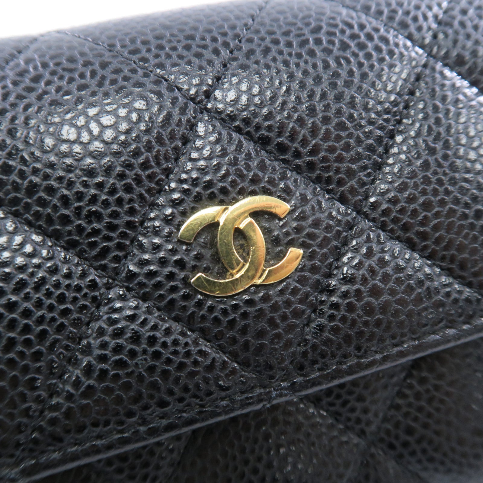 CHANEL 牛皮皮革Wallet金扣長錢包黑色