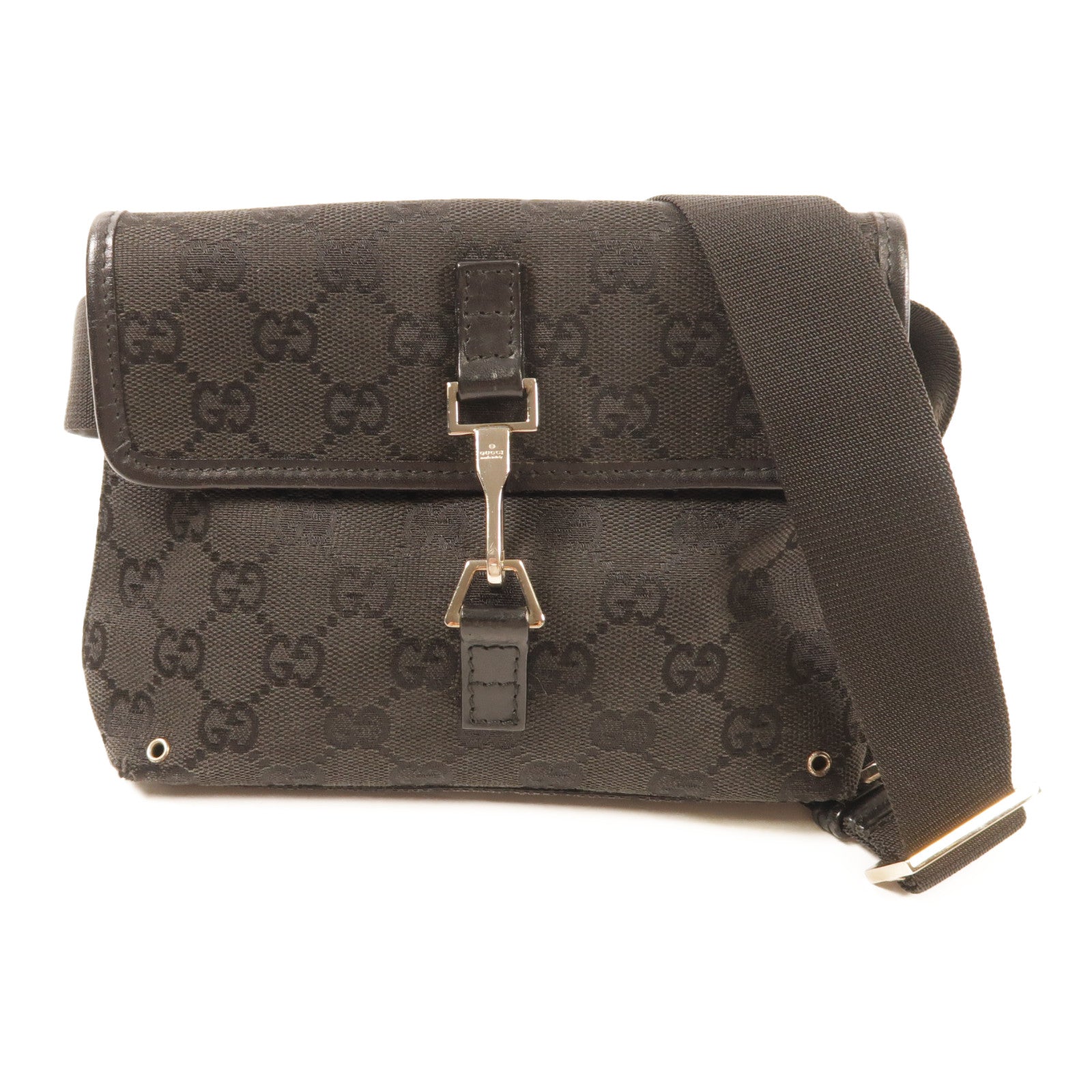 GUCCI 帆布Belt Bag銀扣肩背袋