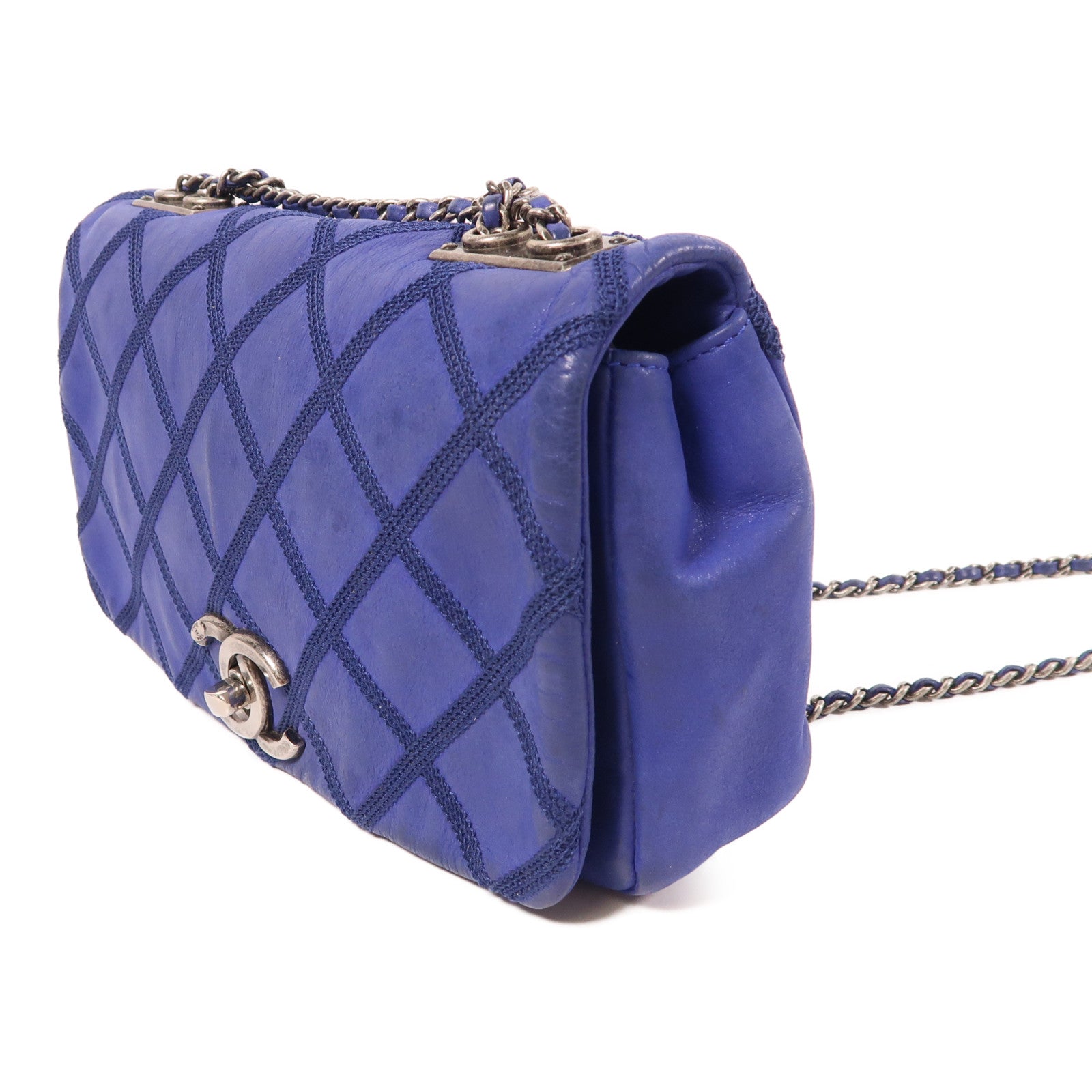 CHANEL 牛皮皮革Chain Shoulder銀扣鏈帶肩背袋