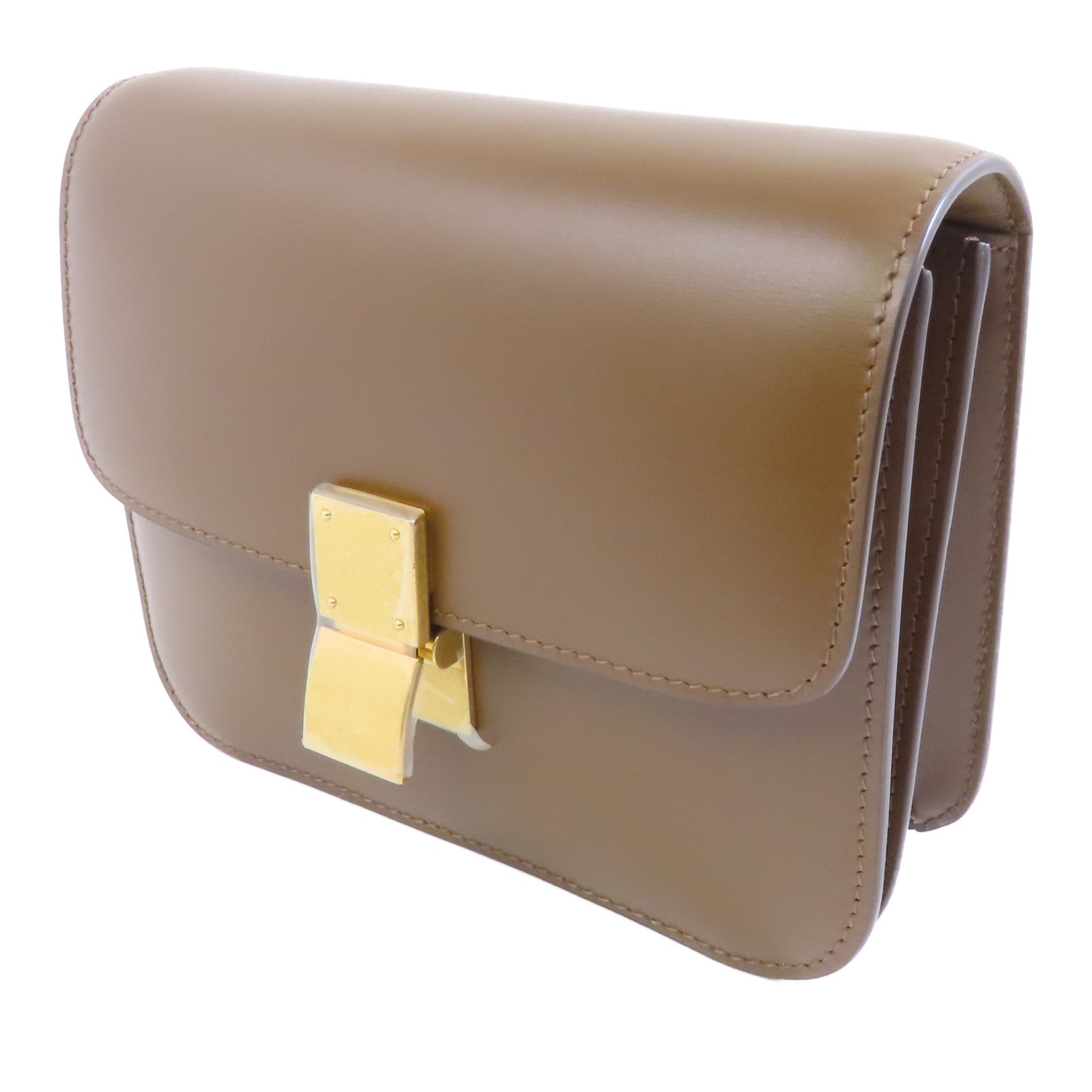 CELINE 牛皮皮革Mini Classic Box金扣肩背袋啡色