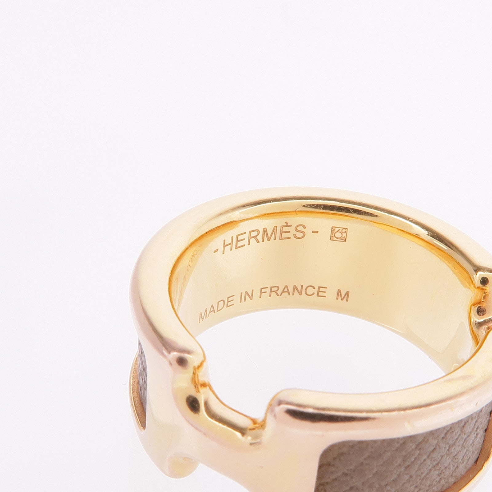 HERMES 牛皮皮革/金屬Olympe Ring戒指US#6.75