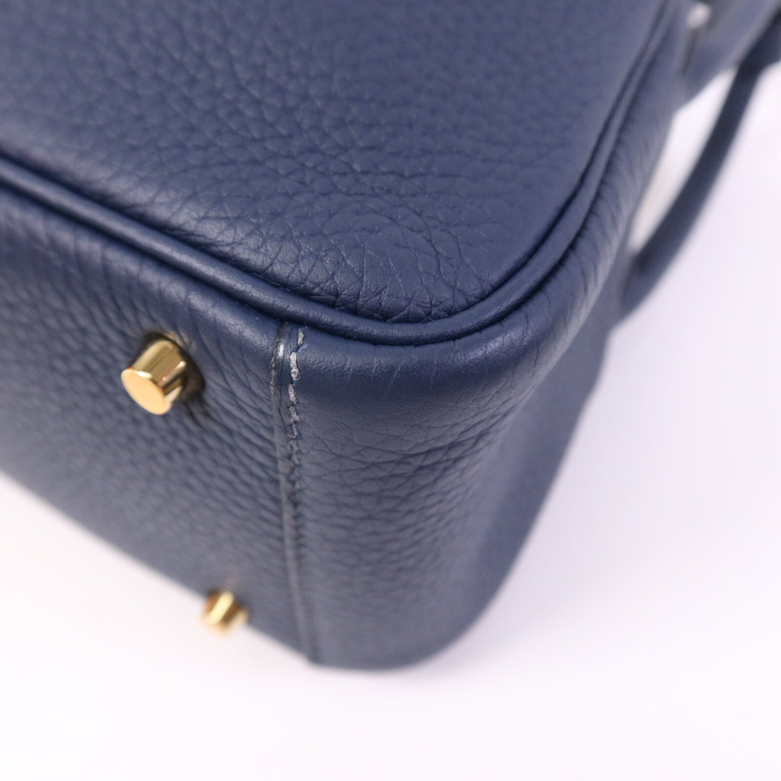 HERMES Clemence皮革Mini Lindy金扣手挽肩背兩用袋Bleu Nuit