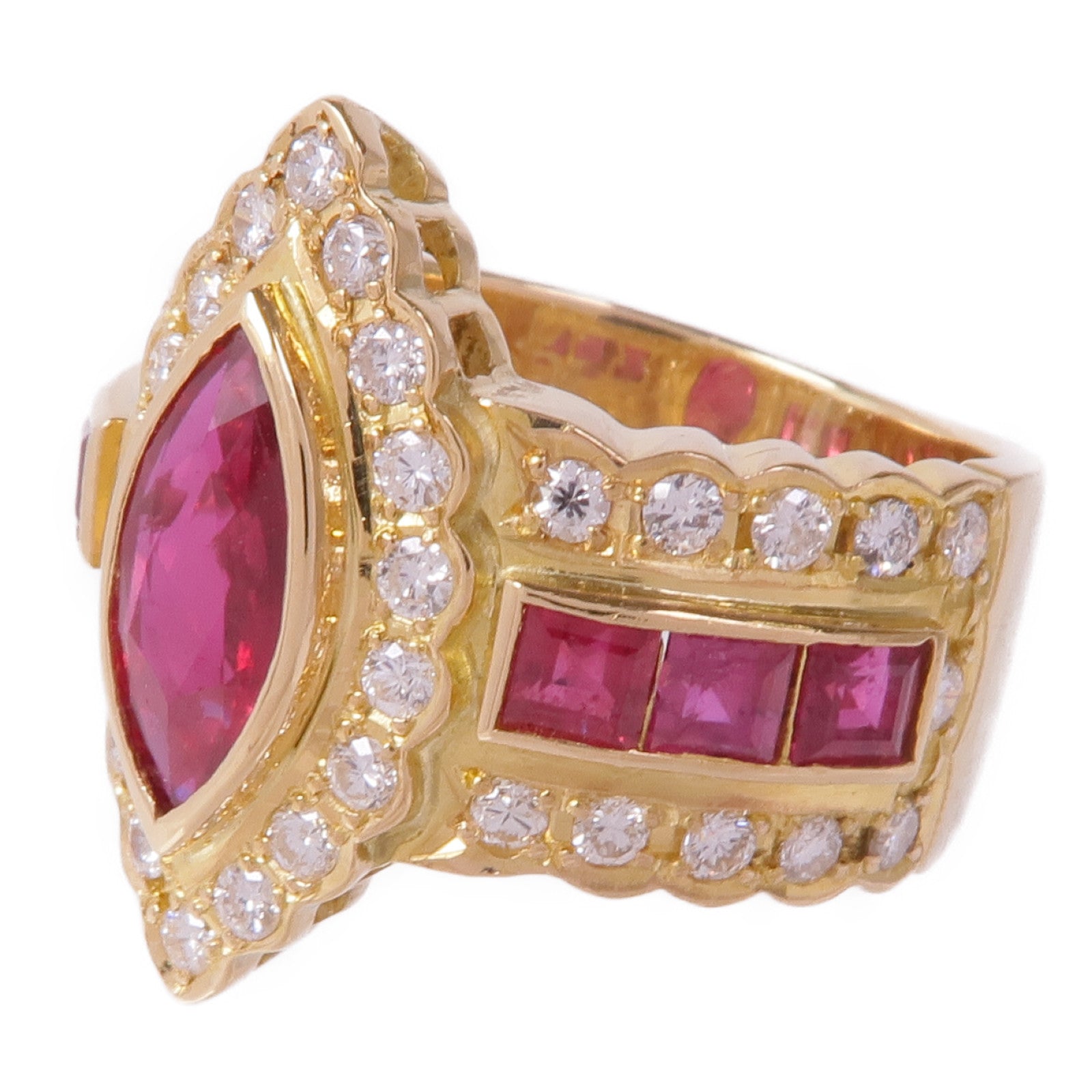JEWELRY 【激減優惠】18K黃金Ruby Diamond Ring紅寶石/鑽石戒指US#5.25