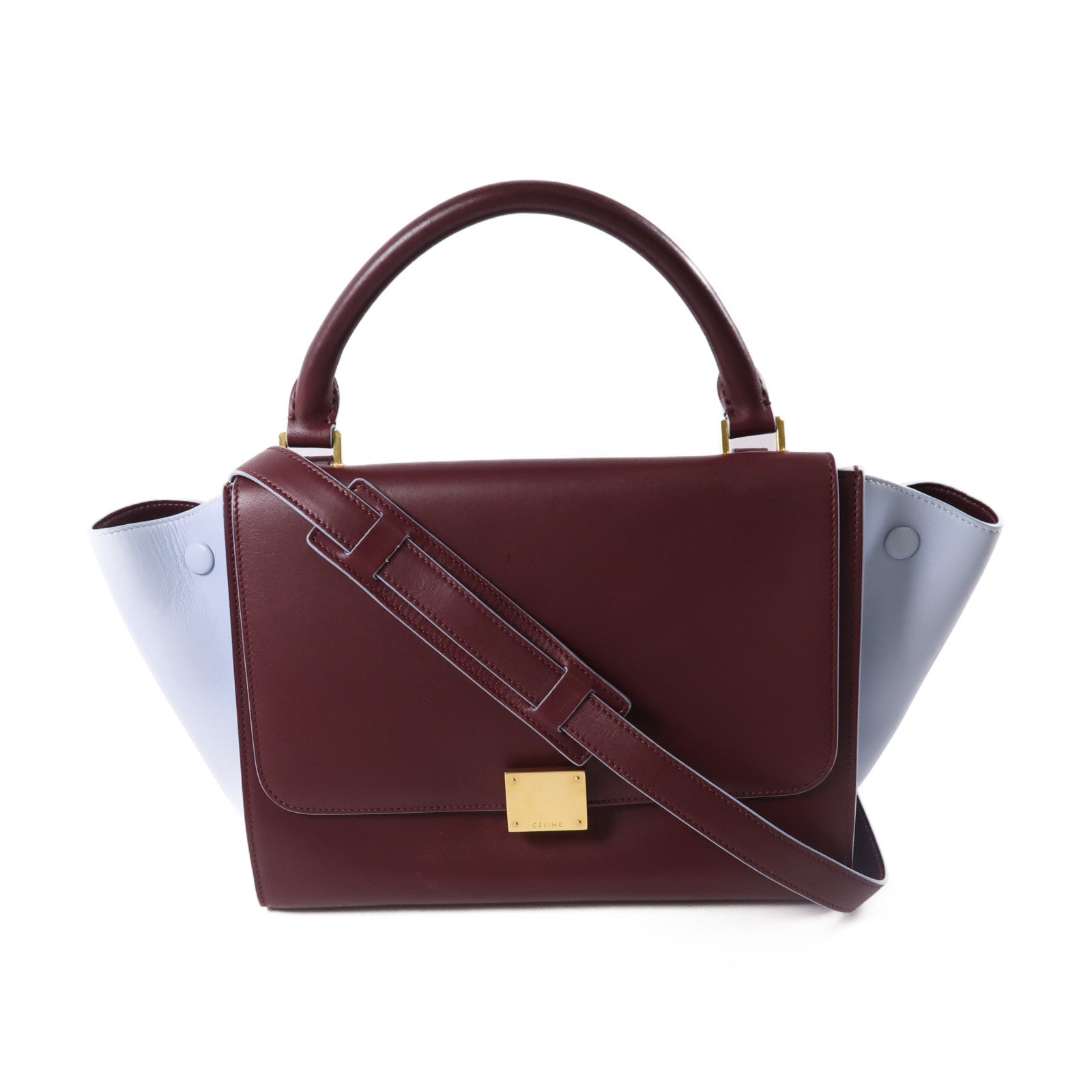 CELINE 牛皮皮革Shoulder Bag金扣手挽肩背兩用袋紅色/淺藍色