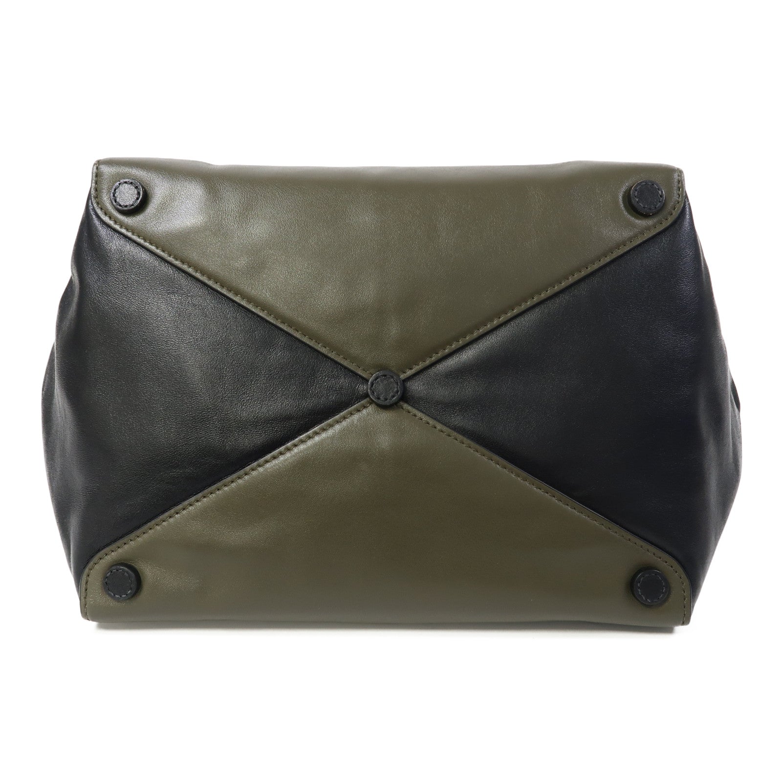 PRADA 牛皮皮革Shoulder Bag銀扣肩背袋綠色/黑色