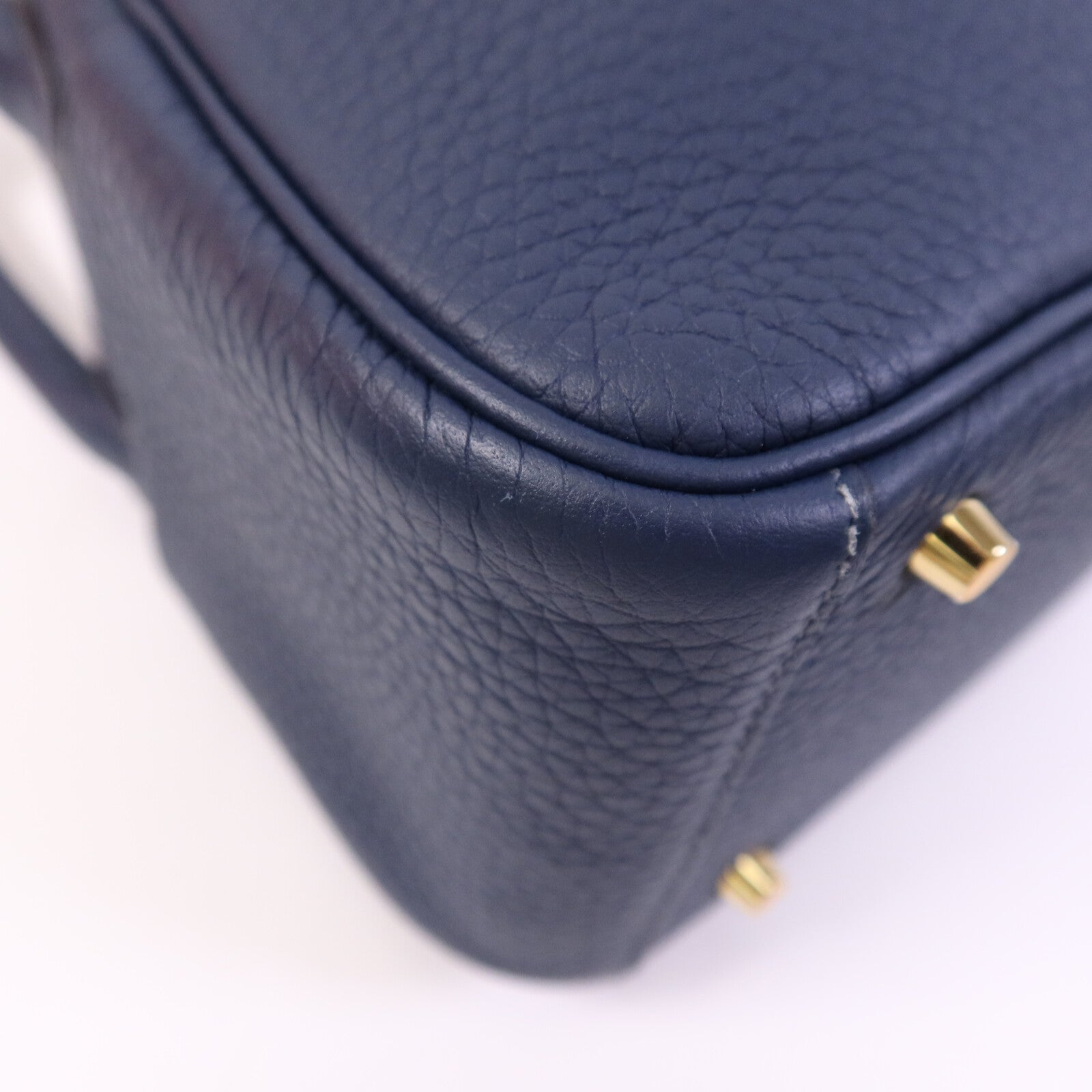 HERMES Clemence皮革Mini Lindy金扣手挽肩背兩用袋Bleu Nuit