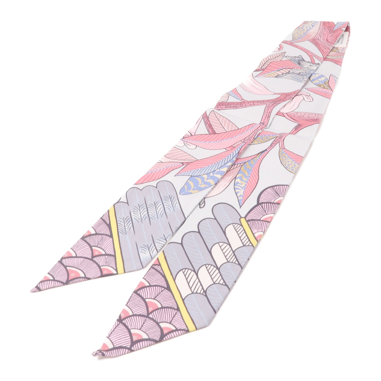 HERMES 絲質Twilly絲巾淺藍色/粉紅色/灰色