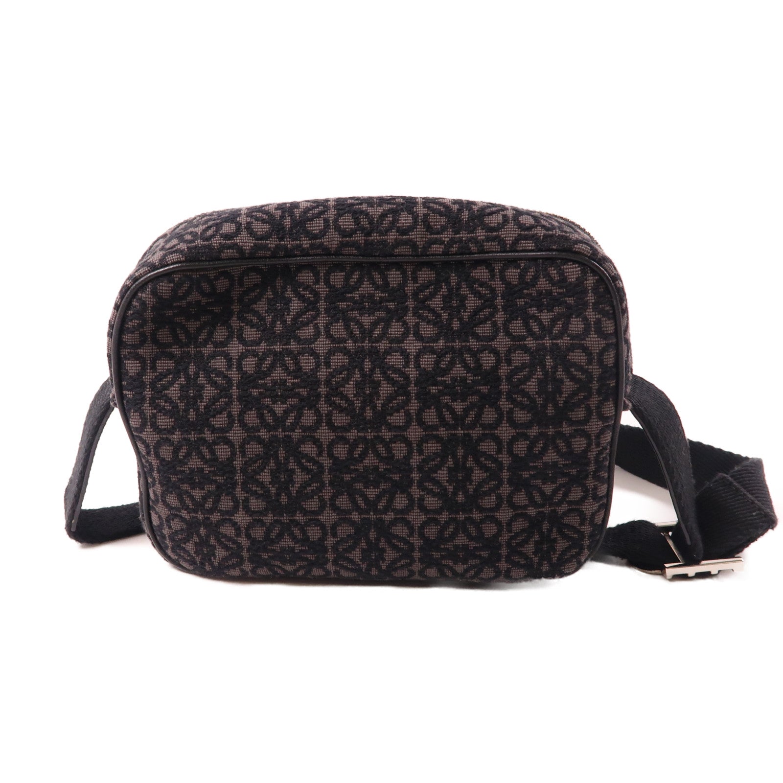 LOEWE 帆布Anagram Camera Bag銀扣肩背袋黑色