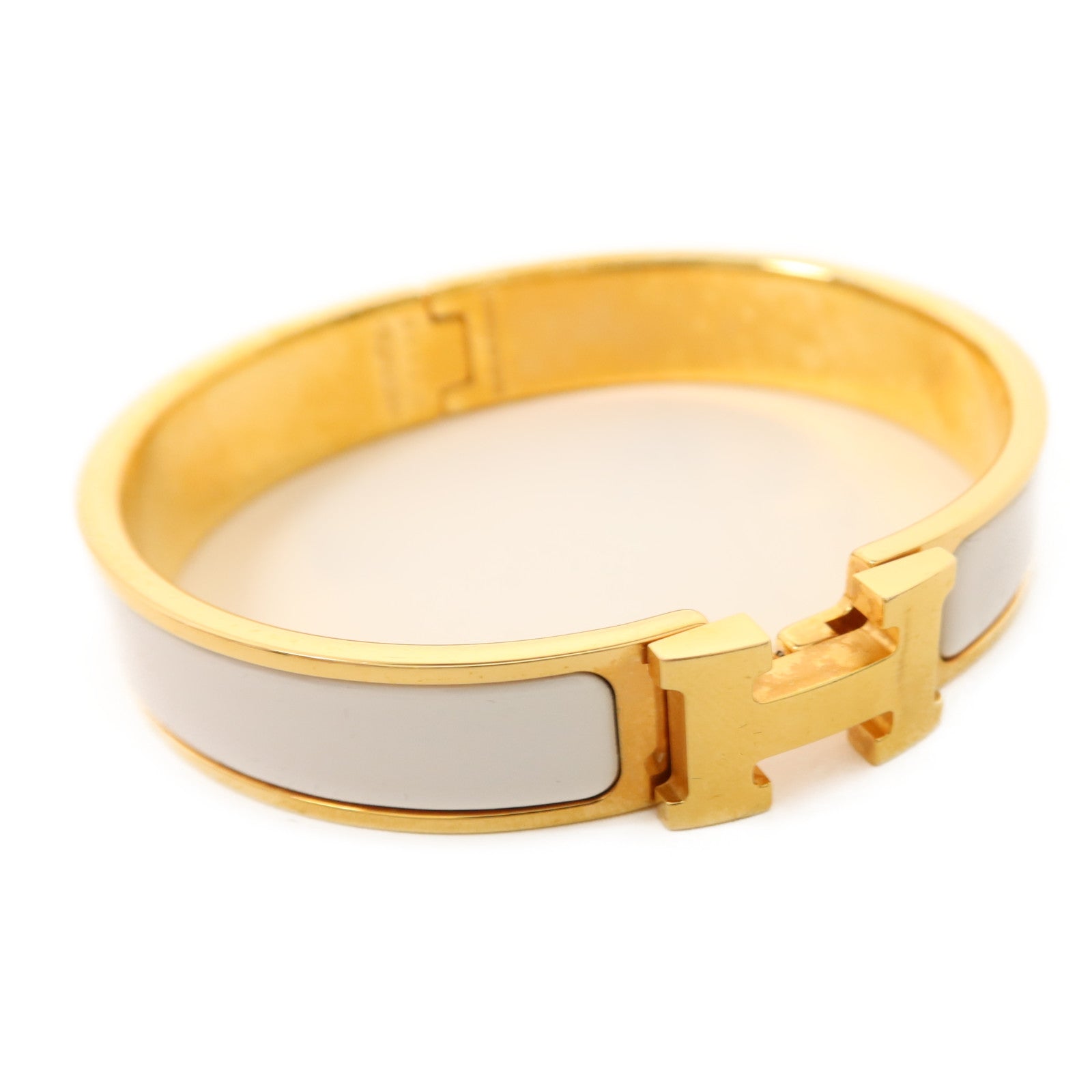 HERMES 金屬/琺瑯Clic H手鐲Blanc
