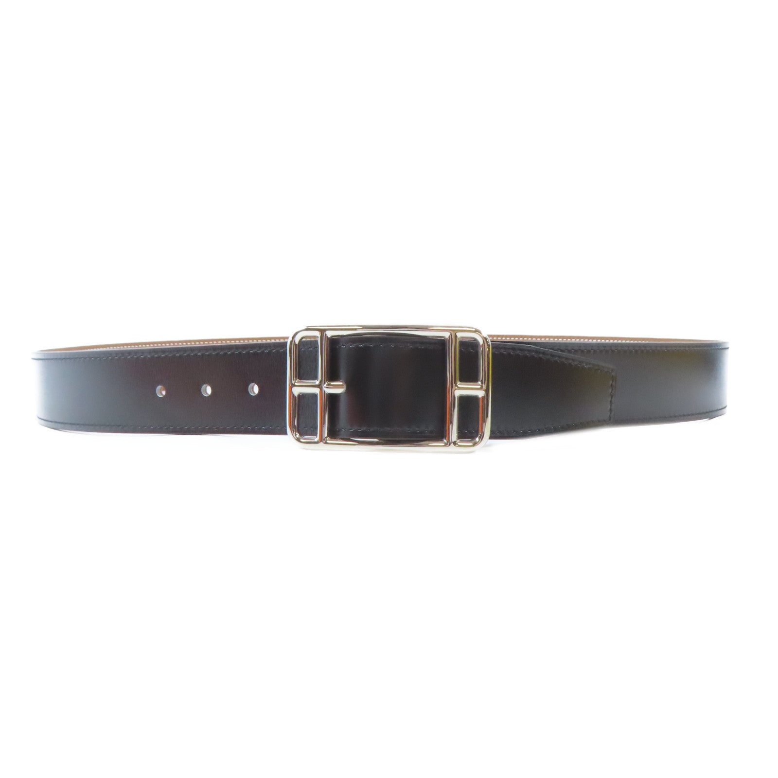 HERMES Swift皮革Cape Cod Reversible Belt 95cm銀扣皮帶Noir/黑色