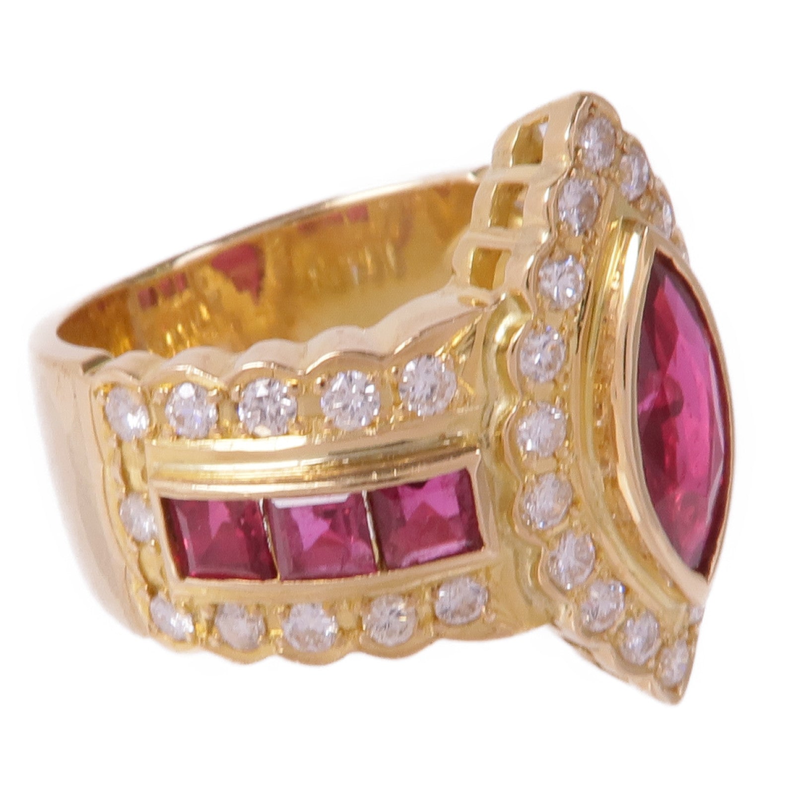 JEWELRY 【激減優惠】18K黃金Ruby Diamond Ring紅寶石/鑽石戒指US#5.25