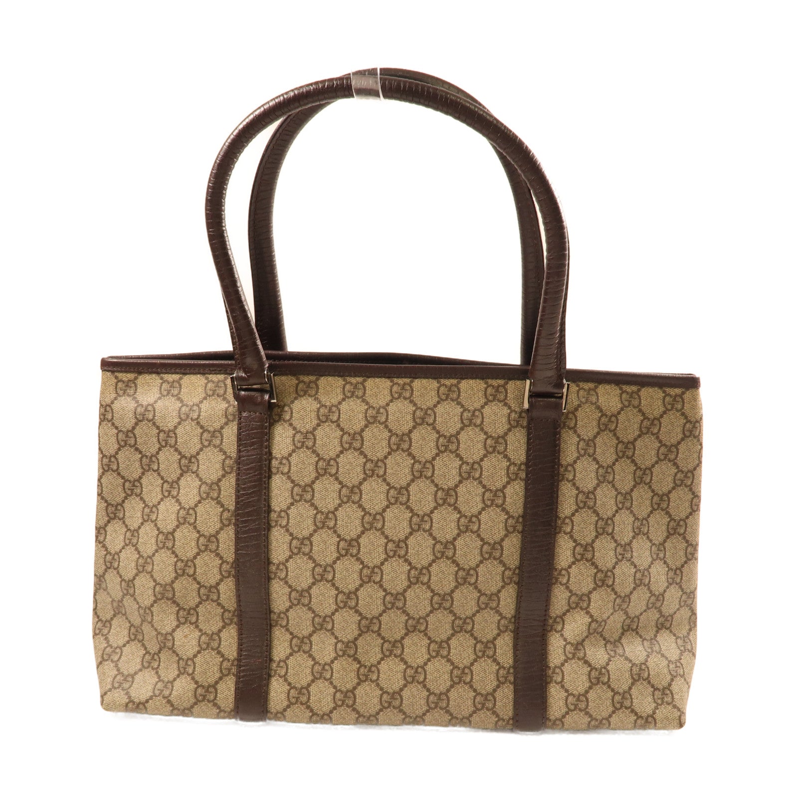GUCCI 塗層帆布GG Supreme Tote Bag銀扣肩背袋啡色
