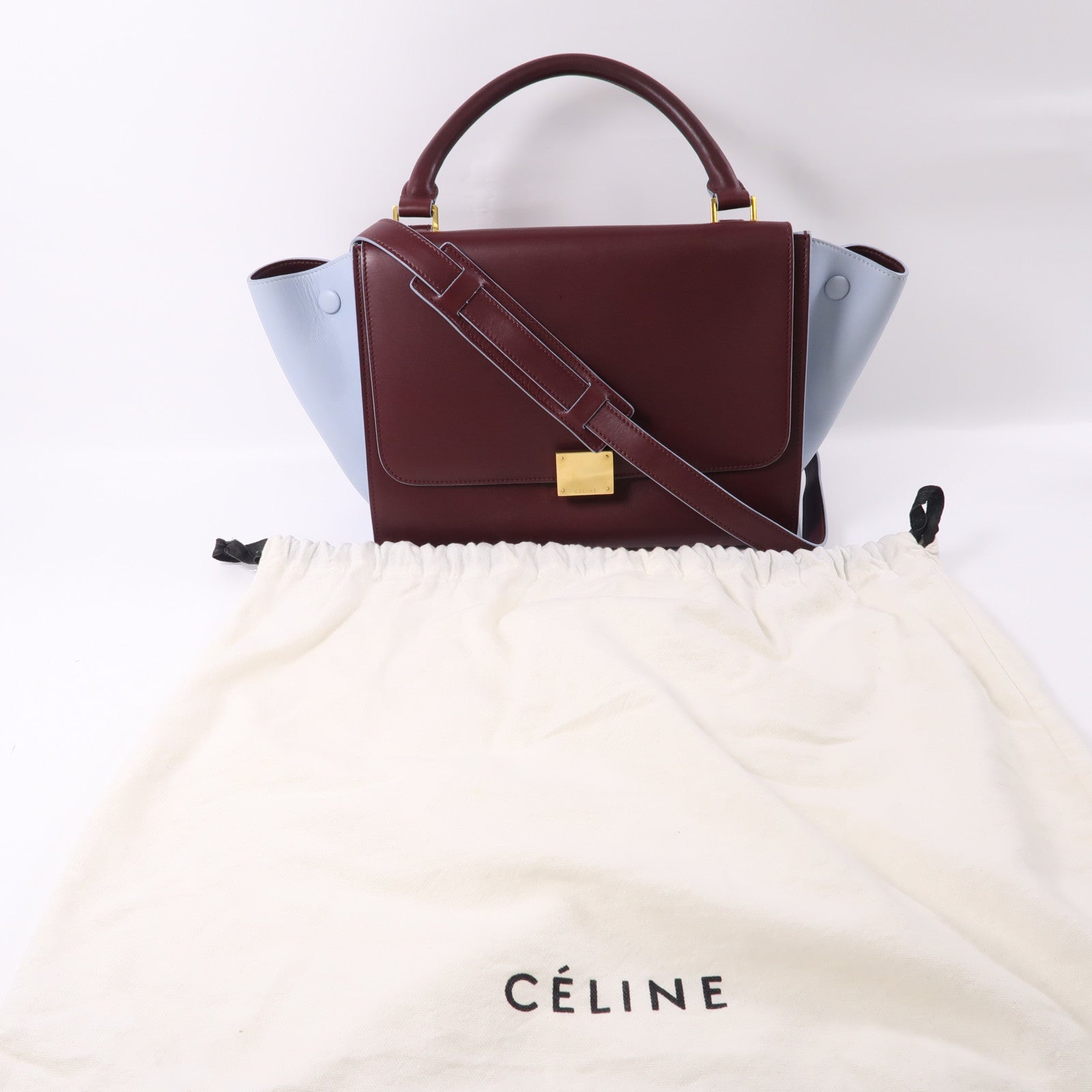 CELINE 牛皮皮革Shoulder Bag金扣手挽肩背兩用袋紅色/淺藍色