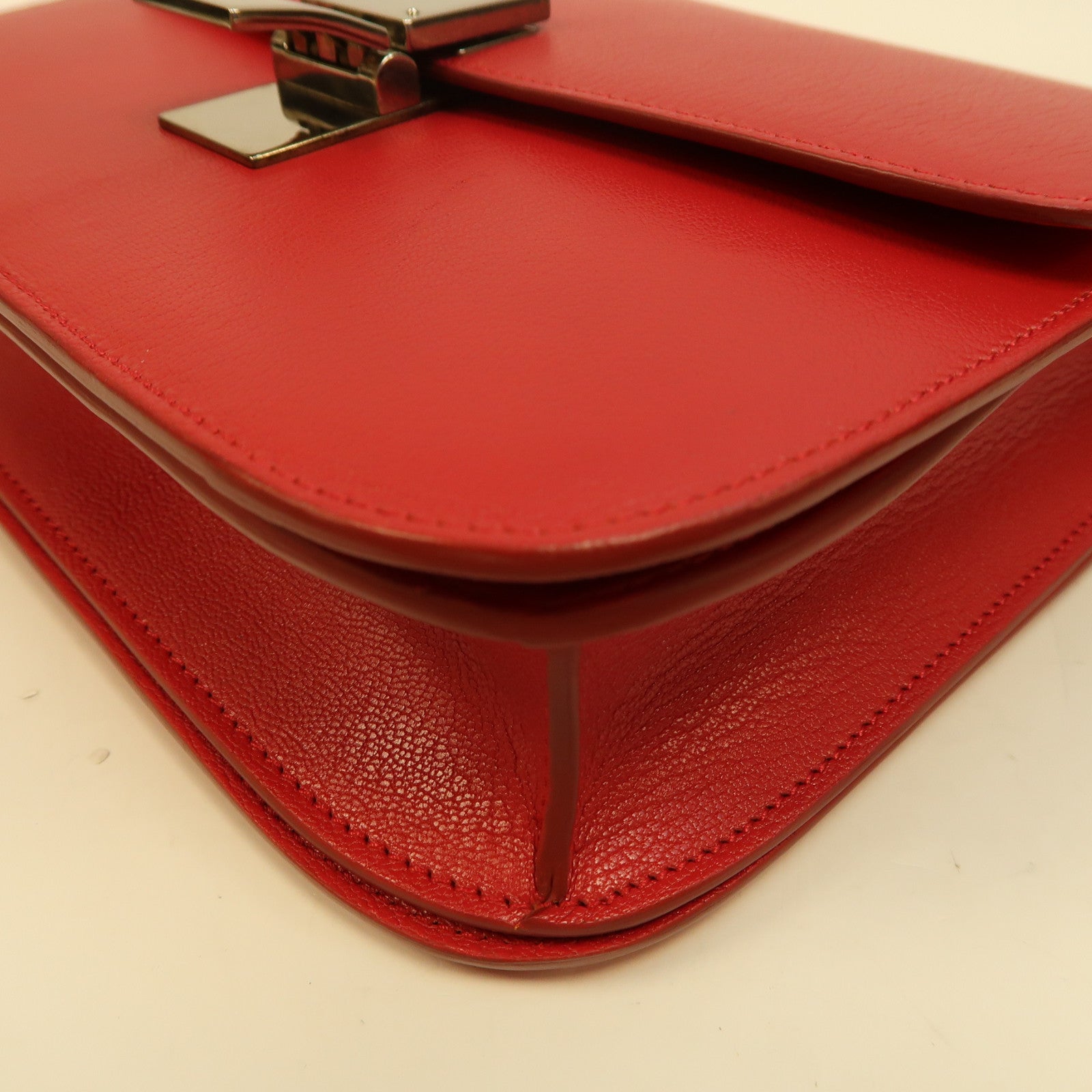 CELINE 【激減優惠】牛皮皮革Classic Box銀扣肩背袋紅色