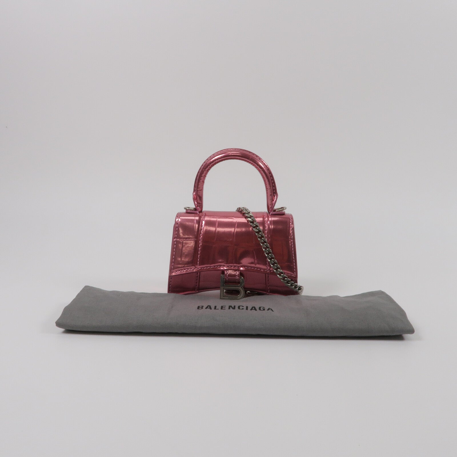 BALENCIAGA 牛皮皮革Hourglass Nano鏈帶手挽肩背兩用袋