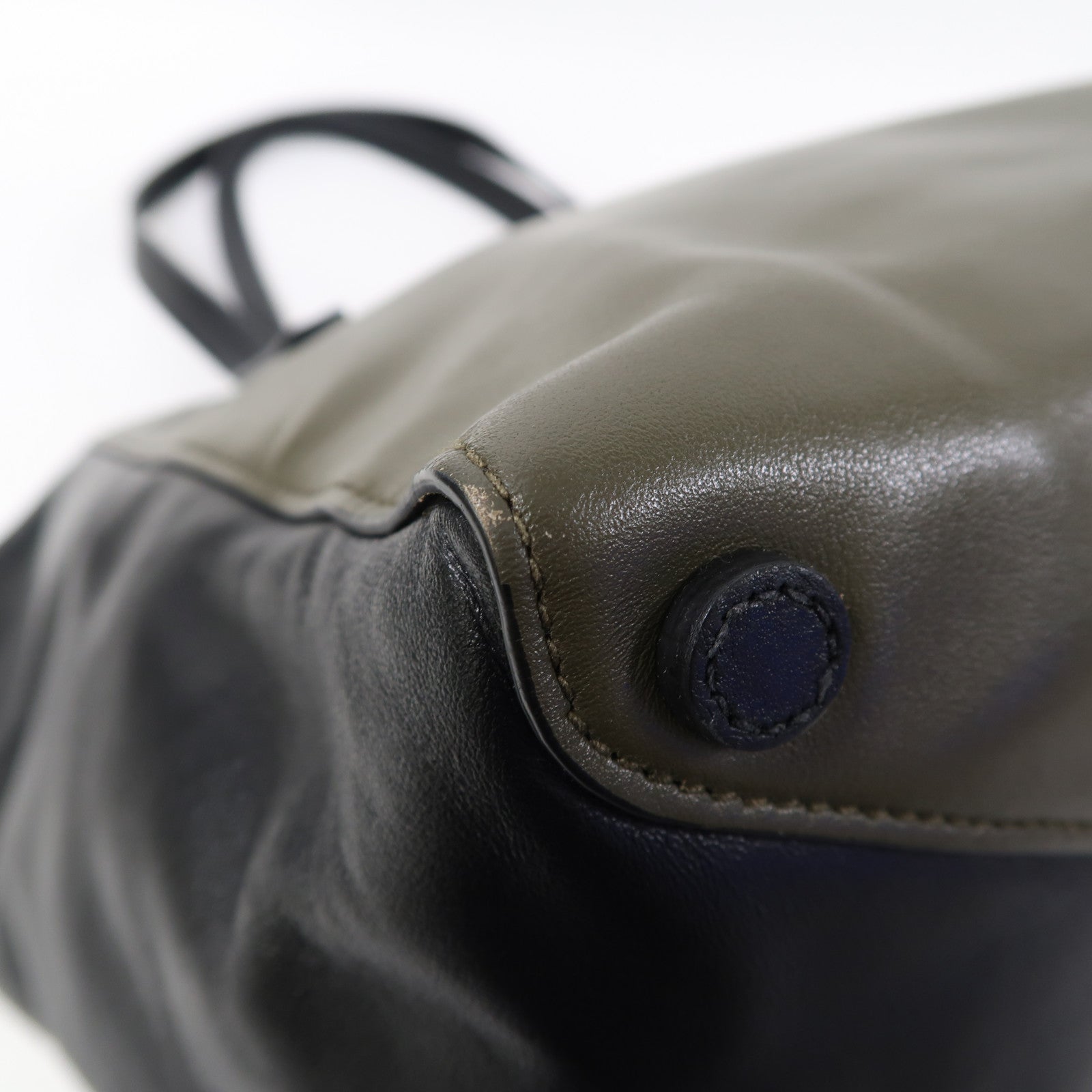 PRADA 牛皮皮革Shoulder Bag銀扣肩背袋綠色/黑色