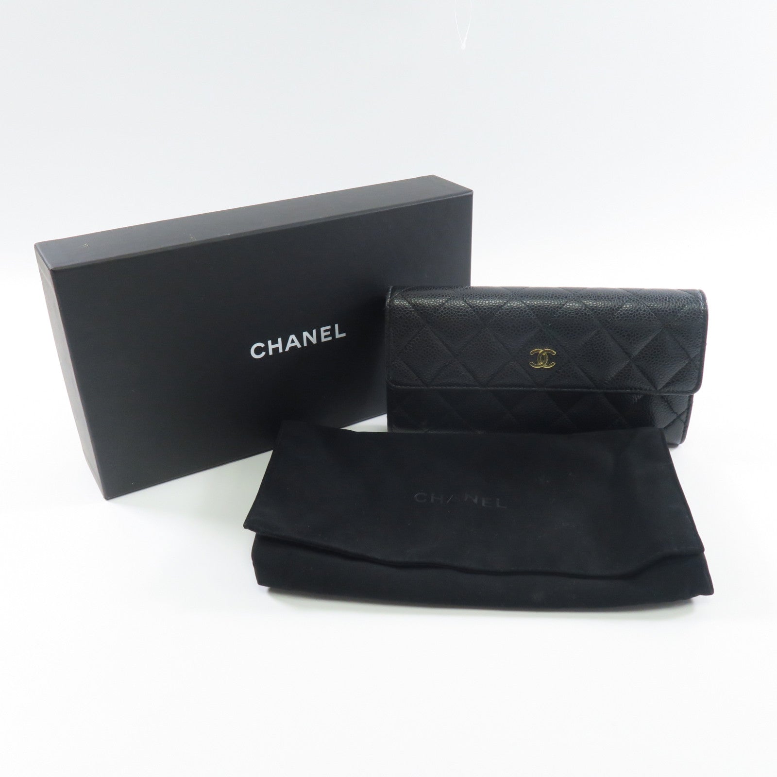 CHANEL 牛皮皮革Wallet金扣長錢包黑色