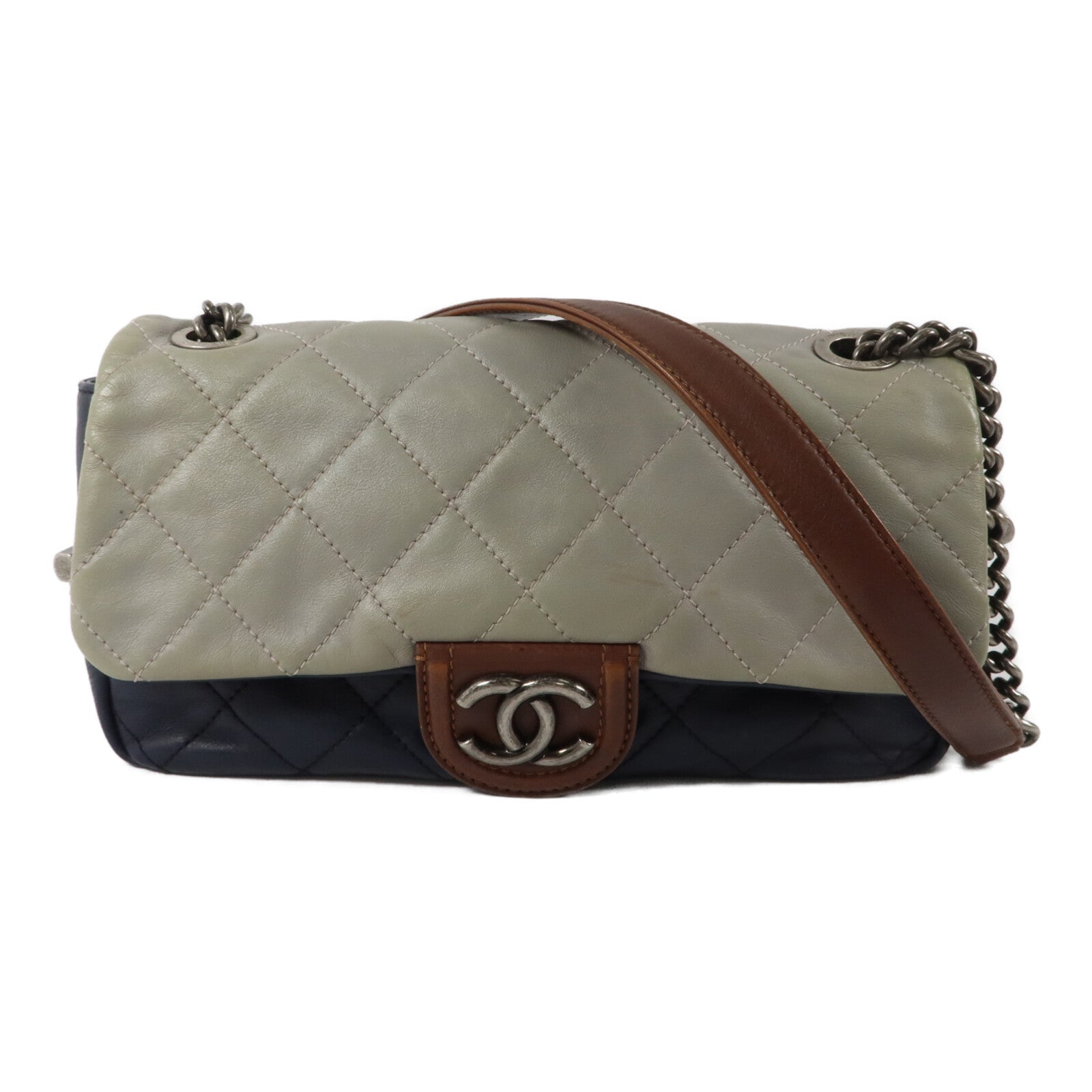 CHANEL 牛皮皮革Tricolor Country Chic Flap Bag鏈帶肩背袋