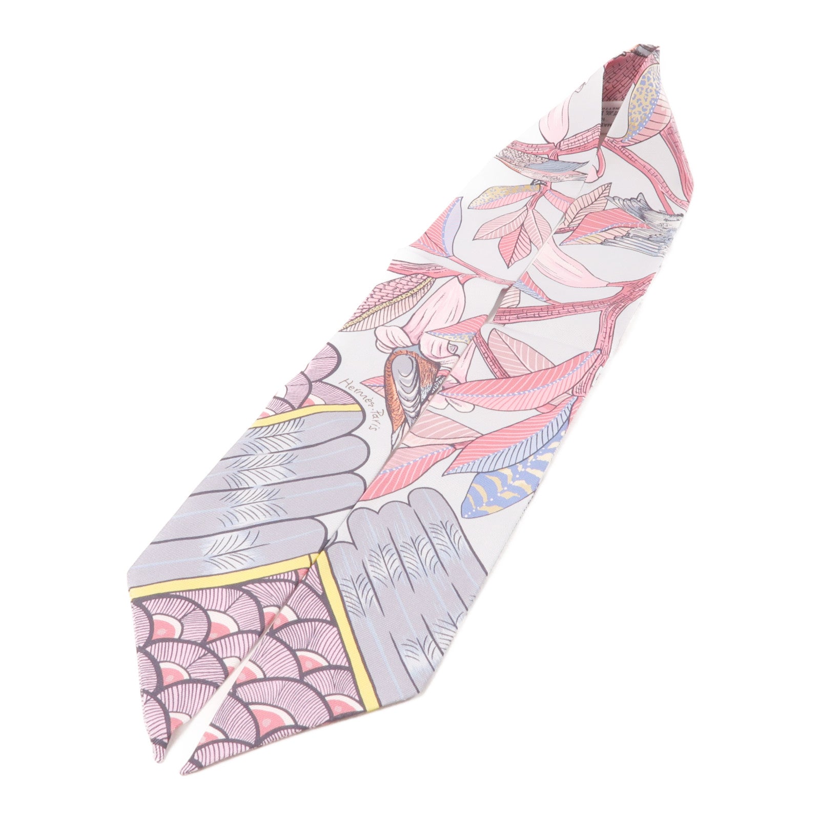 HERMES 絲質Twilly絲巾淺藍色/粉紅色/灰色