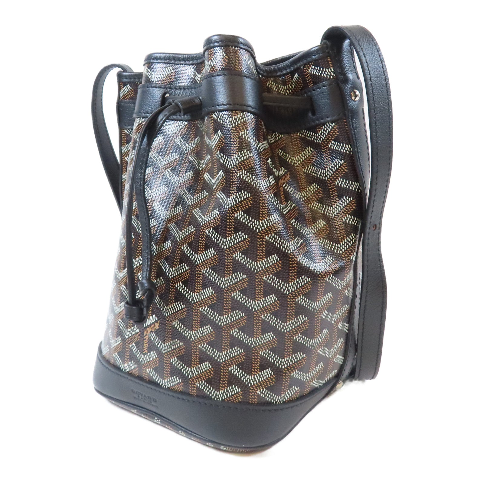 GOYARD 塗層帆布/牛皮皮革Petit Flot Bucket銀扣肩背袋黑色