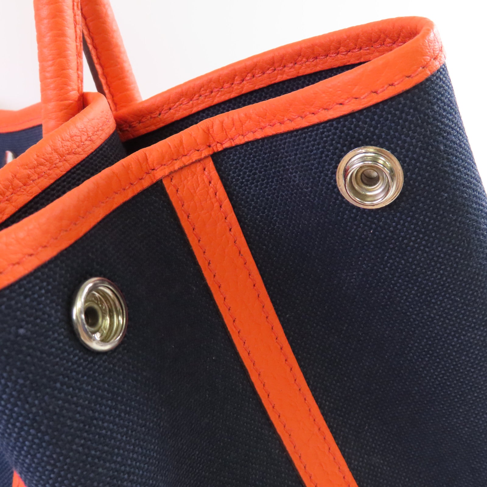 HERMES 帆布Garden Party PM Tote Bag銀扣手挽袋Bleu Marine深海藍色/Cuivre南瓜色