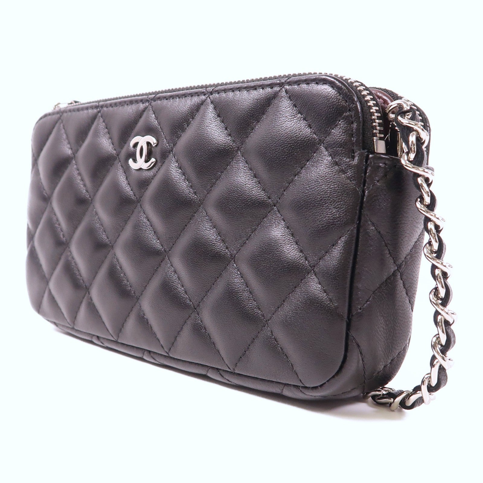 CHANEL 牛皮皮革Chain Shoulder Bag銀扣鏈帶肩背袋