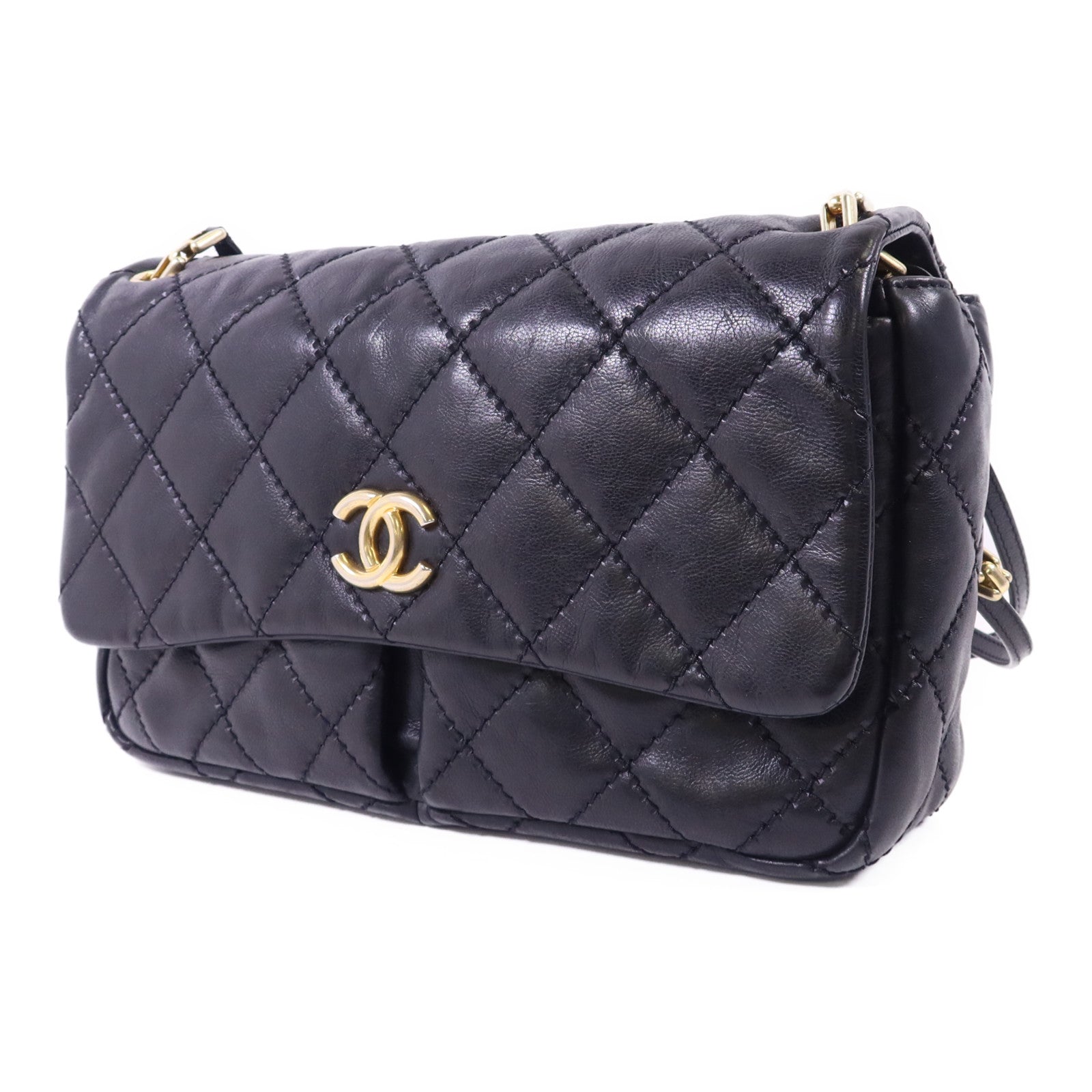 CHANEL 牛皮皮革Shoulder Bag金扣肩背袋