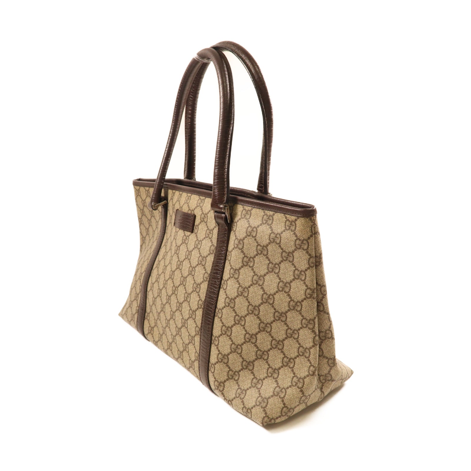 GUCCI 塗層帆布GG Supreme Tote Bag銀扣肩背袋啡色