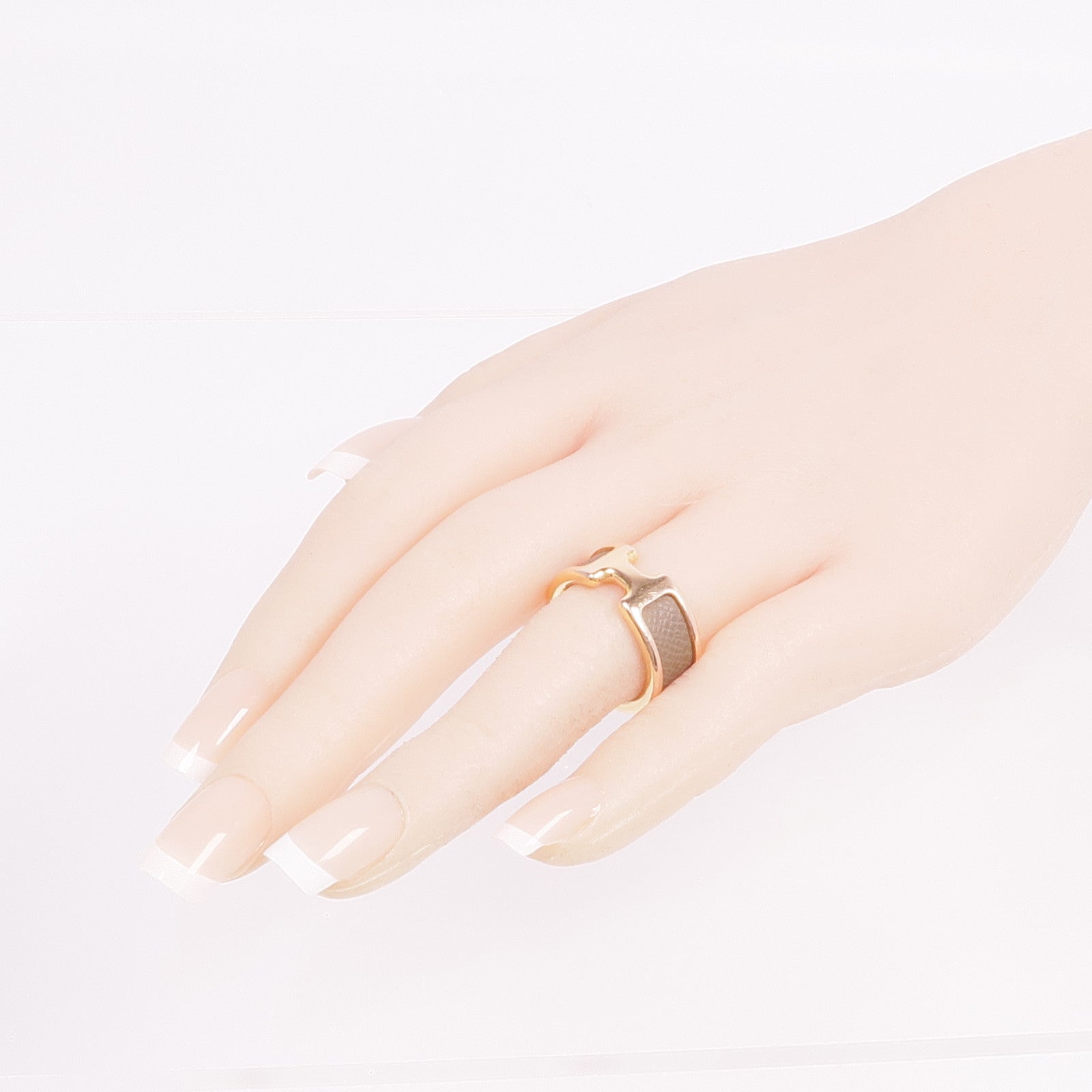 HERMES 牛皮皮革/金屬Olympe Ring戒指US#6.75