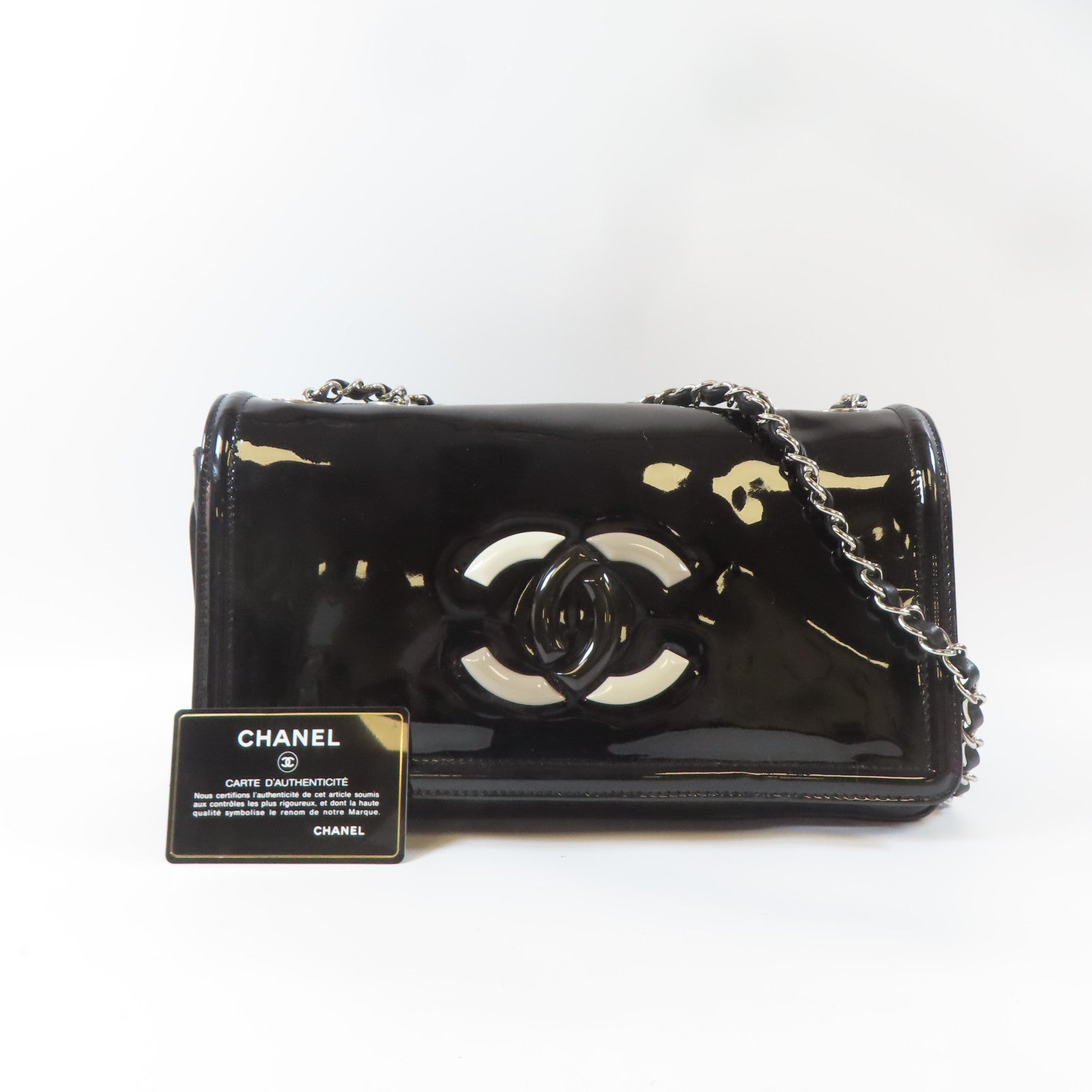 CHANEL 【激減優惠】漆皮皮革Chain Shoulder Bag銀扣鏈帶肩背袋黑色