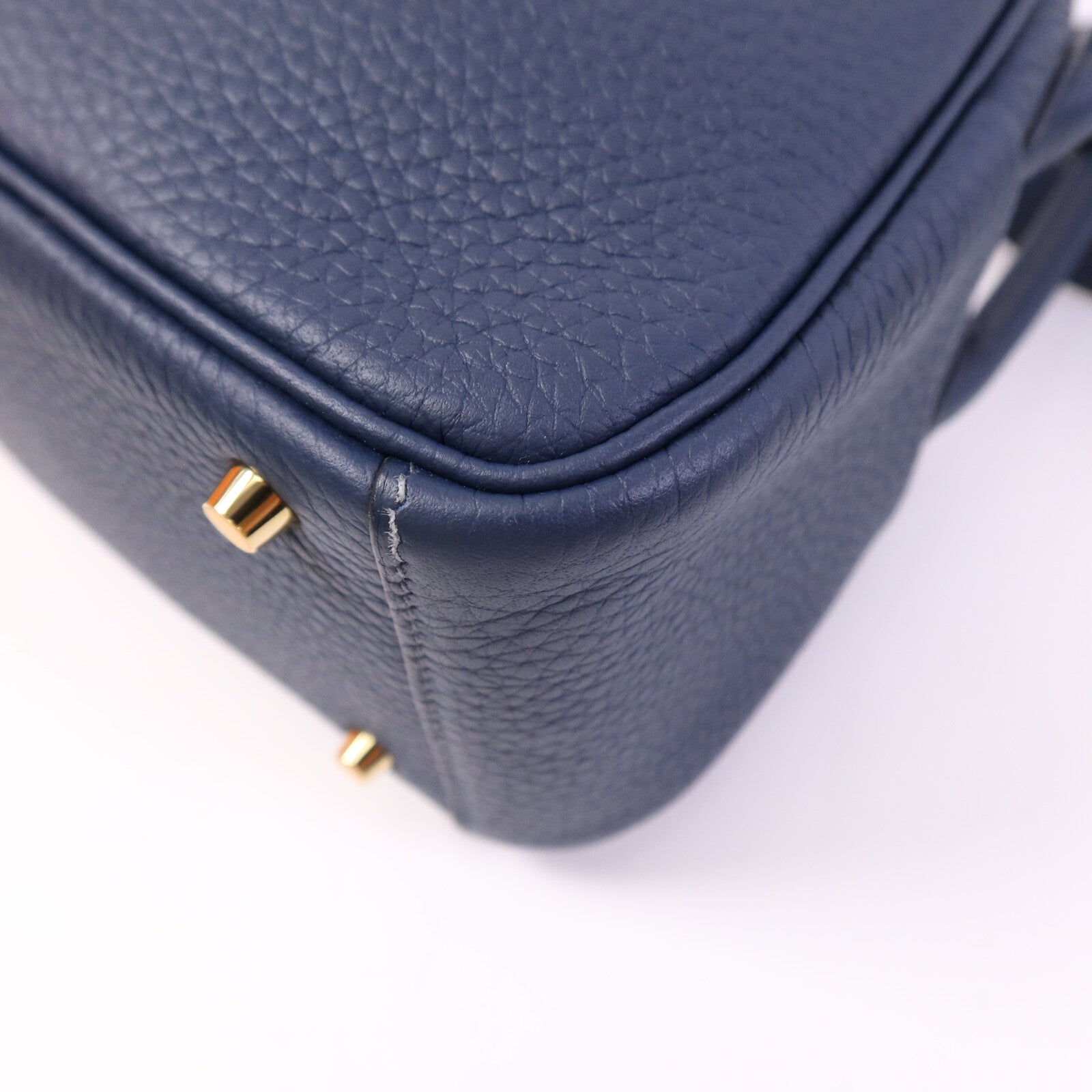 HERMES Clemence皮革Mini Lindy金扣手挽肩背兩用袋Bleu Nuit