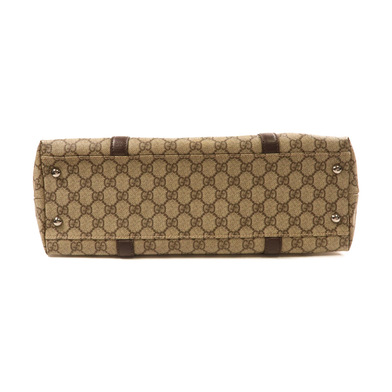 GUCCI 塗層帆布GG Supreme Tote Bag銀扣肩背袋啡色