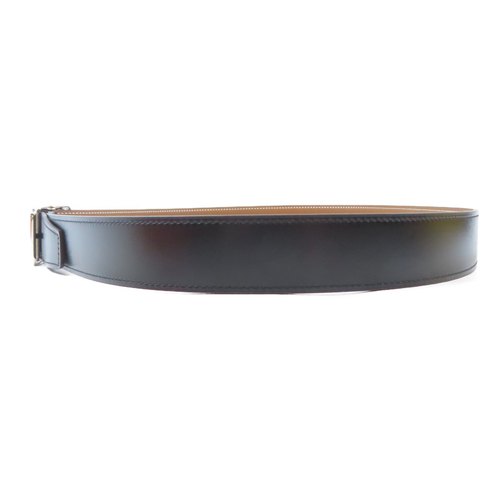 HERMES Swift皮革Cape Cod Reversible Belt 95cm銀扣皮帶Noir/黑色