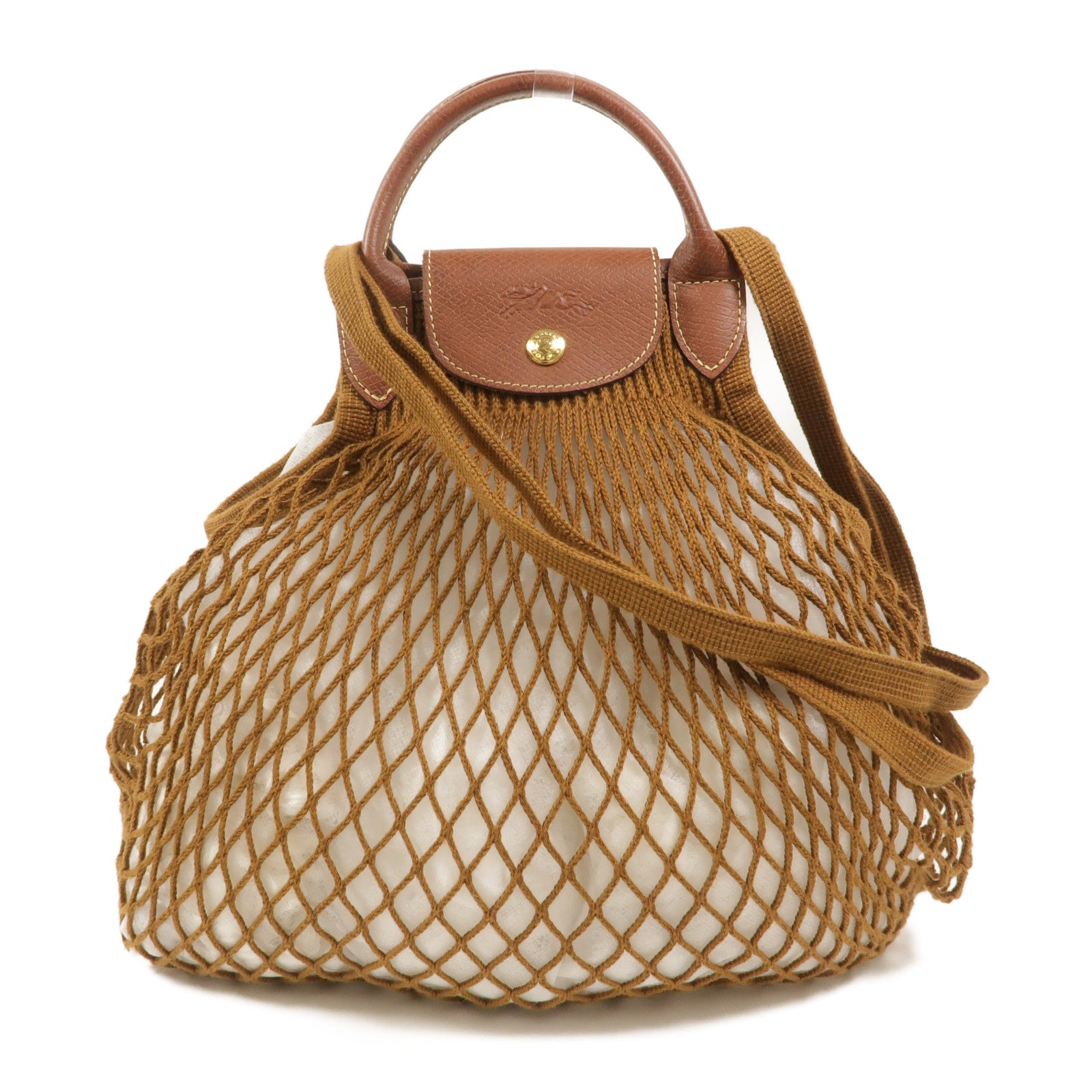 Longchamp 棉質/牛皮皮革Le Pliage Filet L手挽肩背兩用袋
