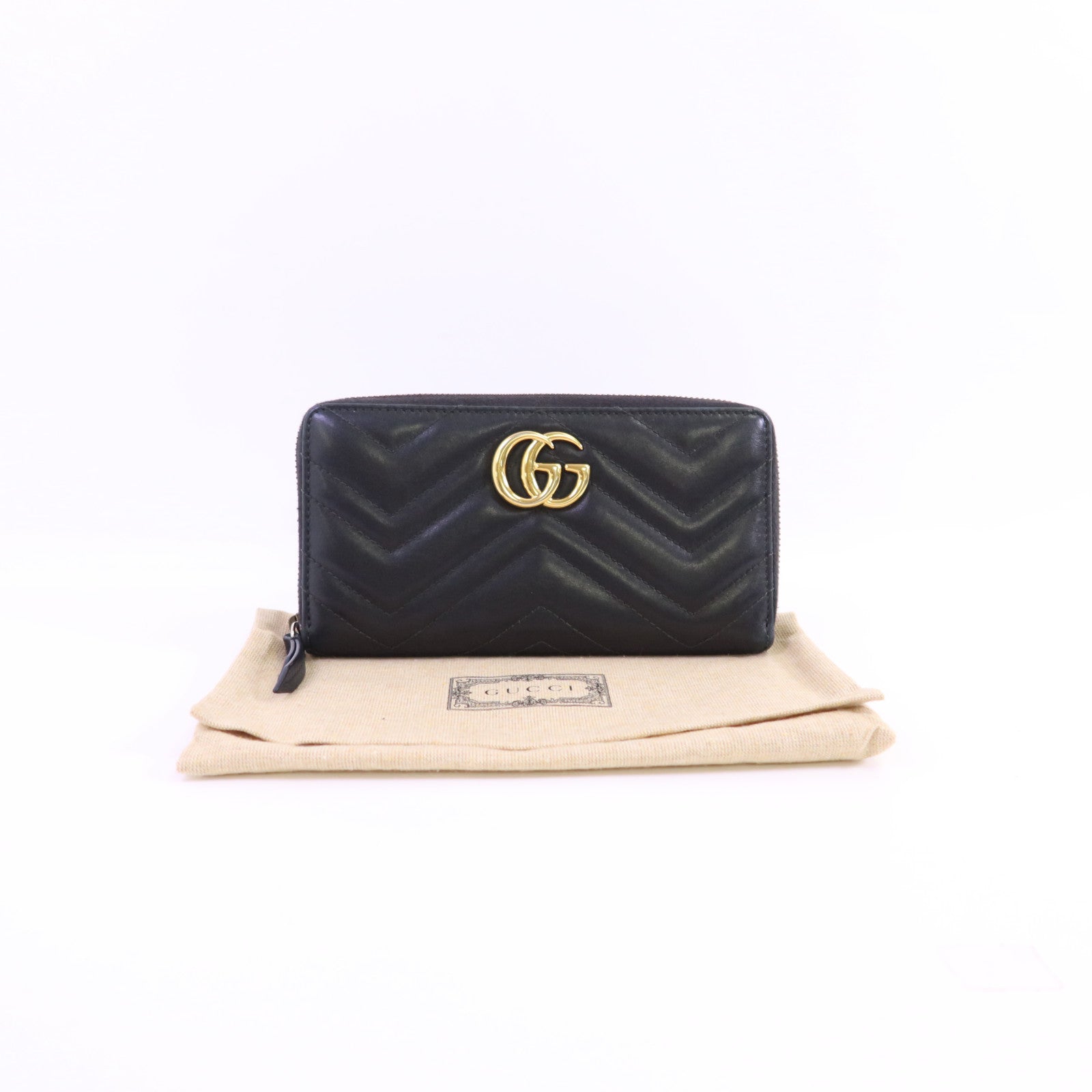 GUCCI 【激減優惠】牛皮皮革GG Marmont Long Wallet金扣拉鏈長錢包