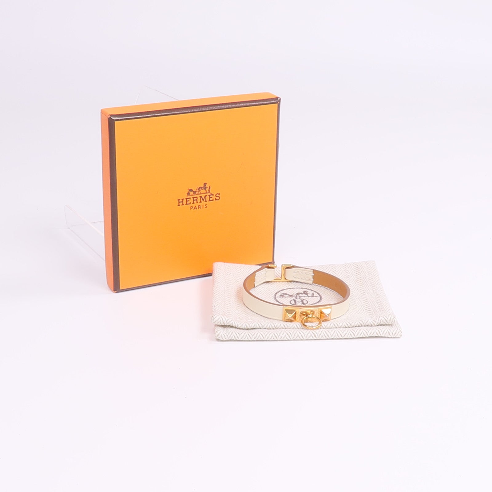 HERMES Swift皮革Rivale Mini Bracelet金扣手帶Nata