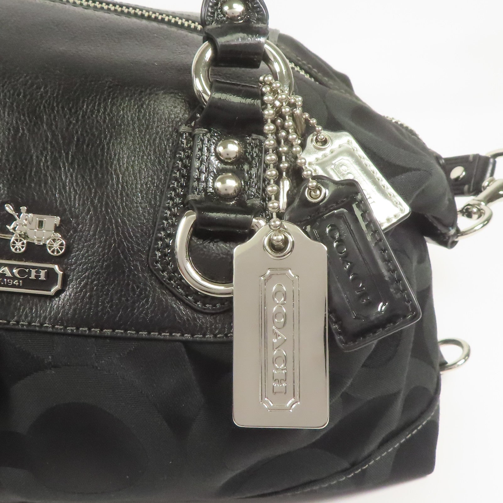 COACH 帆布Shoulder Bag銀扣手挽肩背兩用袋