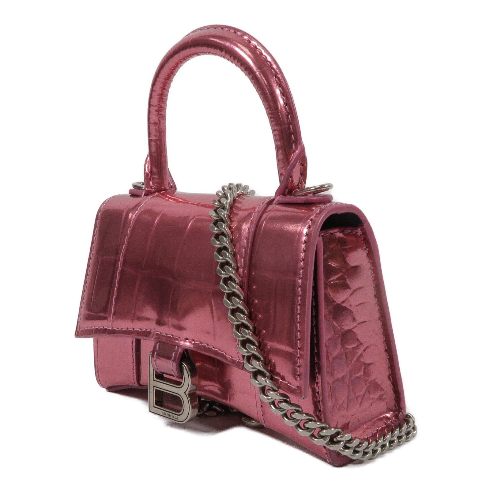 BALENCIAGA 牛皮皮革Hourglass Nano鏈帶手挽肩背兩用袋