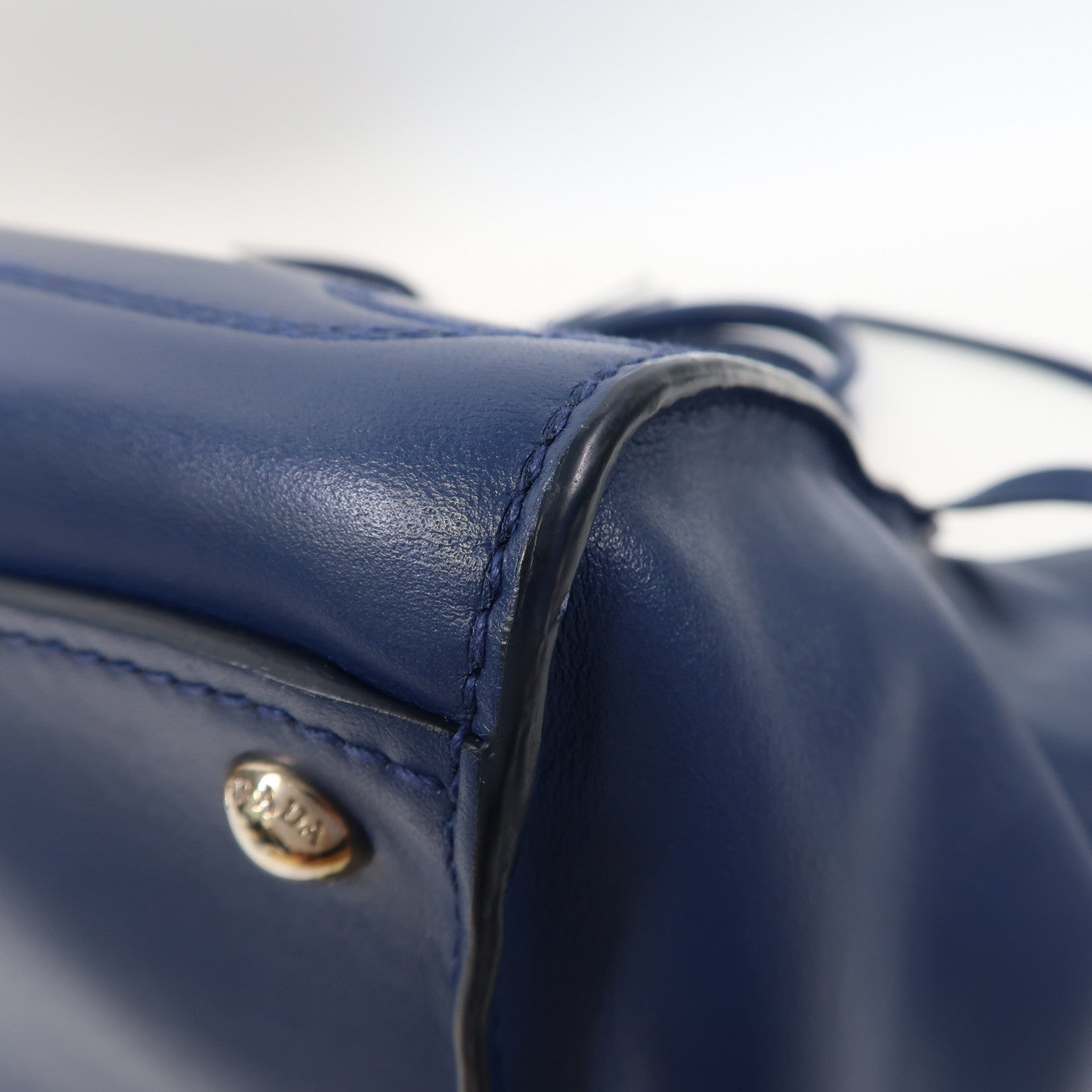PRADA 【激減優惠】牛皮皮革Shoulder Bag銀扣手挽肩背兩用袋藍色