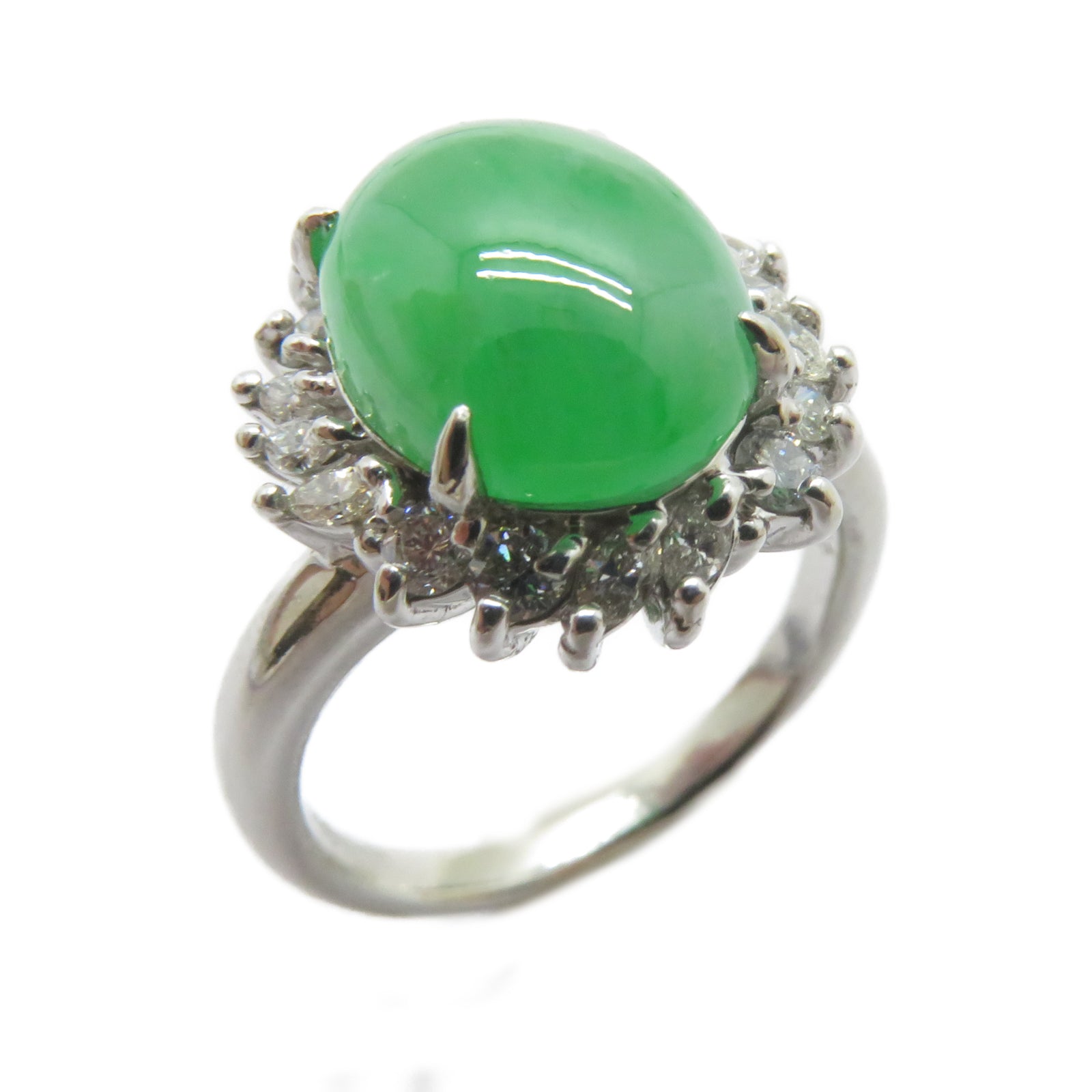 JEWELRY PT900鉑金Jade Ring 5.03ct翡翠/0.53ct鑚石戒指US#6.25